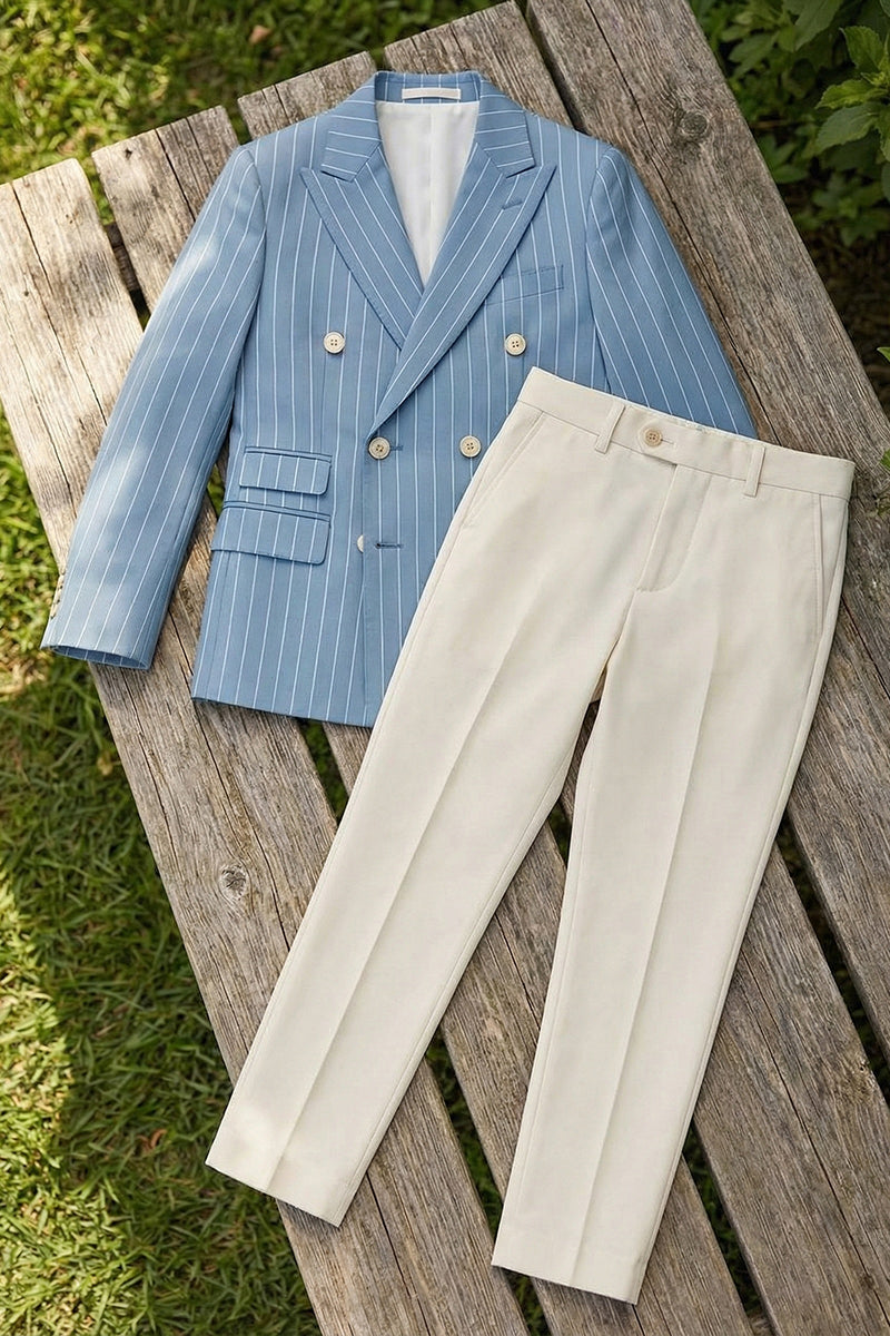 Boys Light Blue Pinstripe Double-Breasted 2-piece Suit