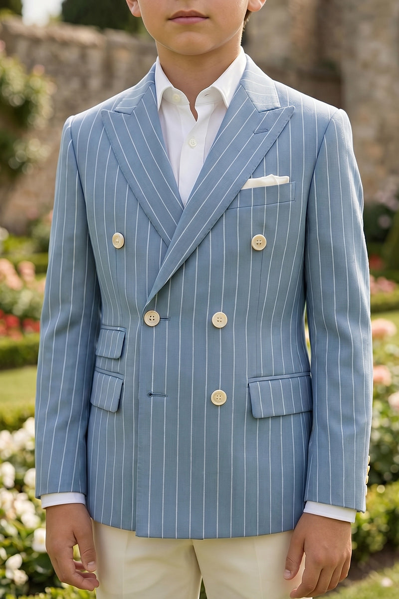 Boys Light Blue Pinstripe Double-Breasted 2-piece Suit