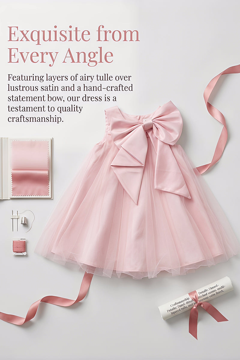 Blush Pink Satin with Back Bow Flower Girl Dress