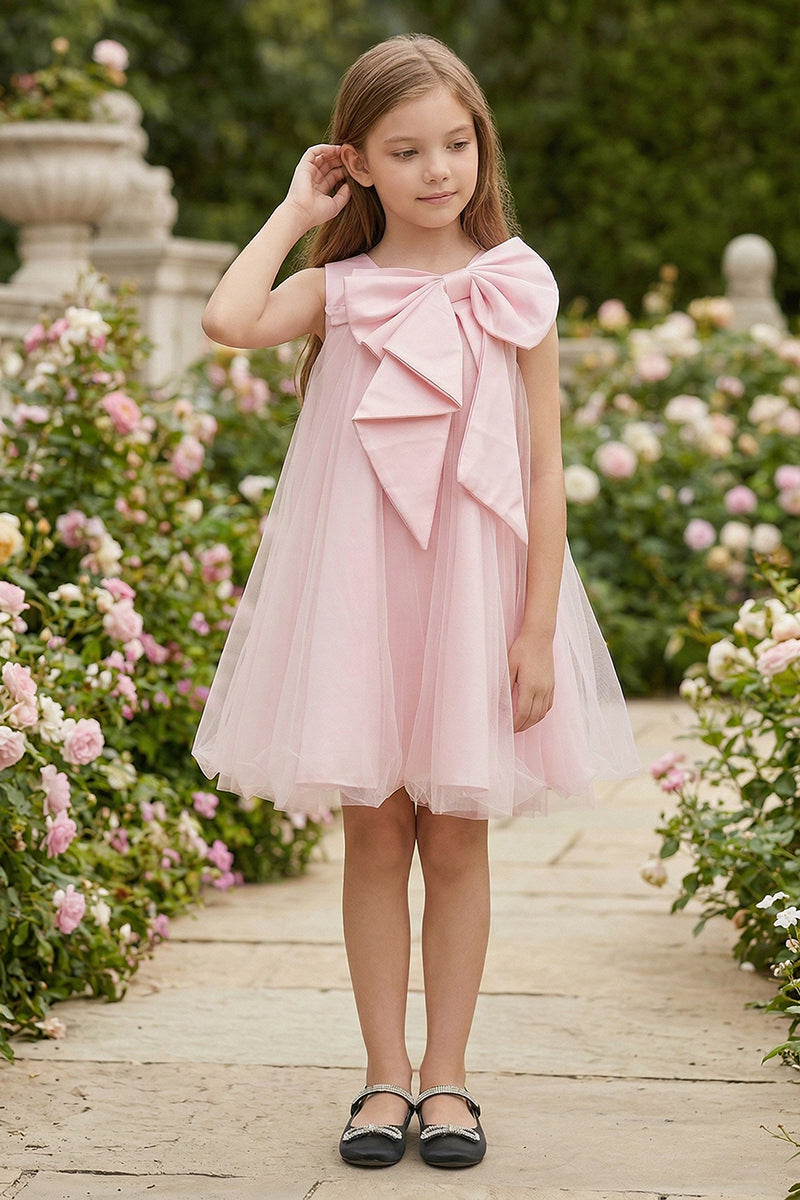 Blush Pink Satin with Back Bow Flower Girl Dress