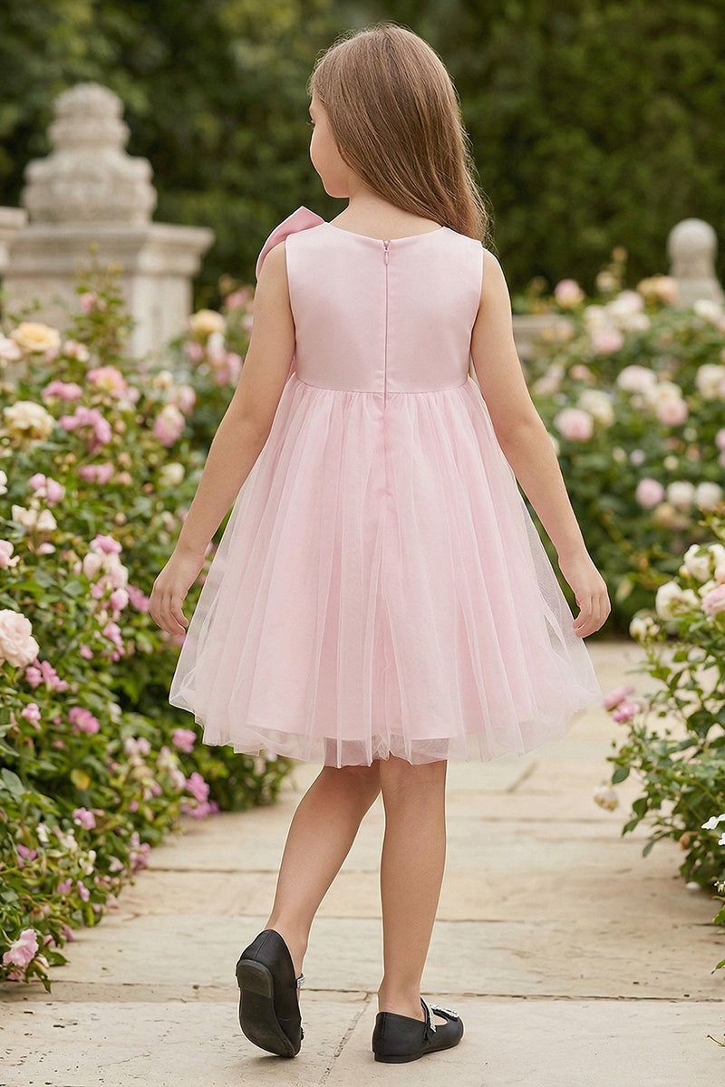 Blush Pink Satin with Back Bow Flower Girl Dress