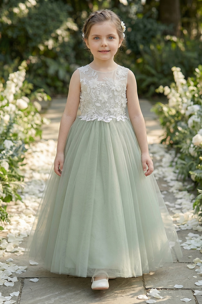 Sage Green Tulle Flower Girl Dress