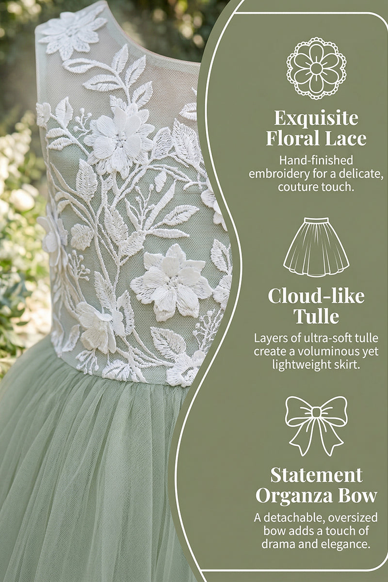 Sage Green Tulle Flower Girl Dress