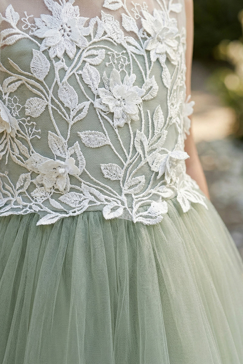 Sage Green Tulle Flower Girl Dress