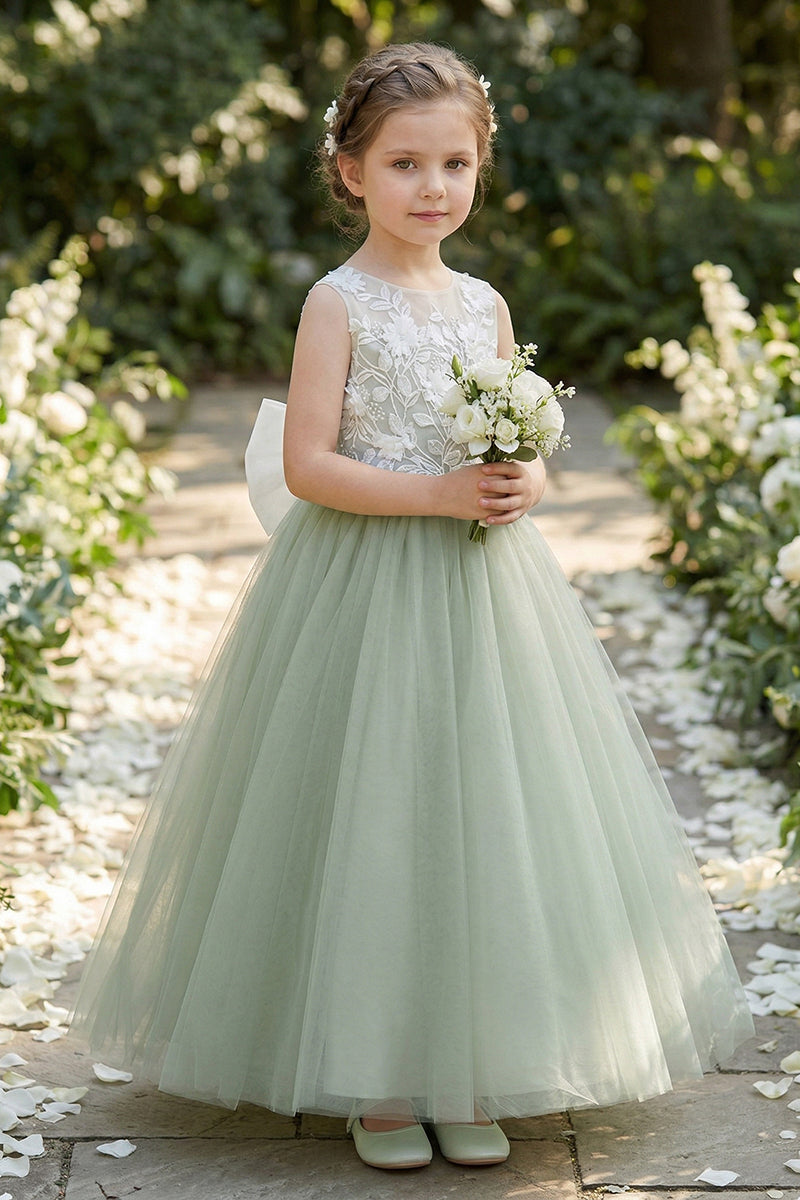 Sage Green Tulle Flower Girl Dress