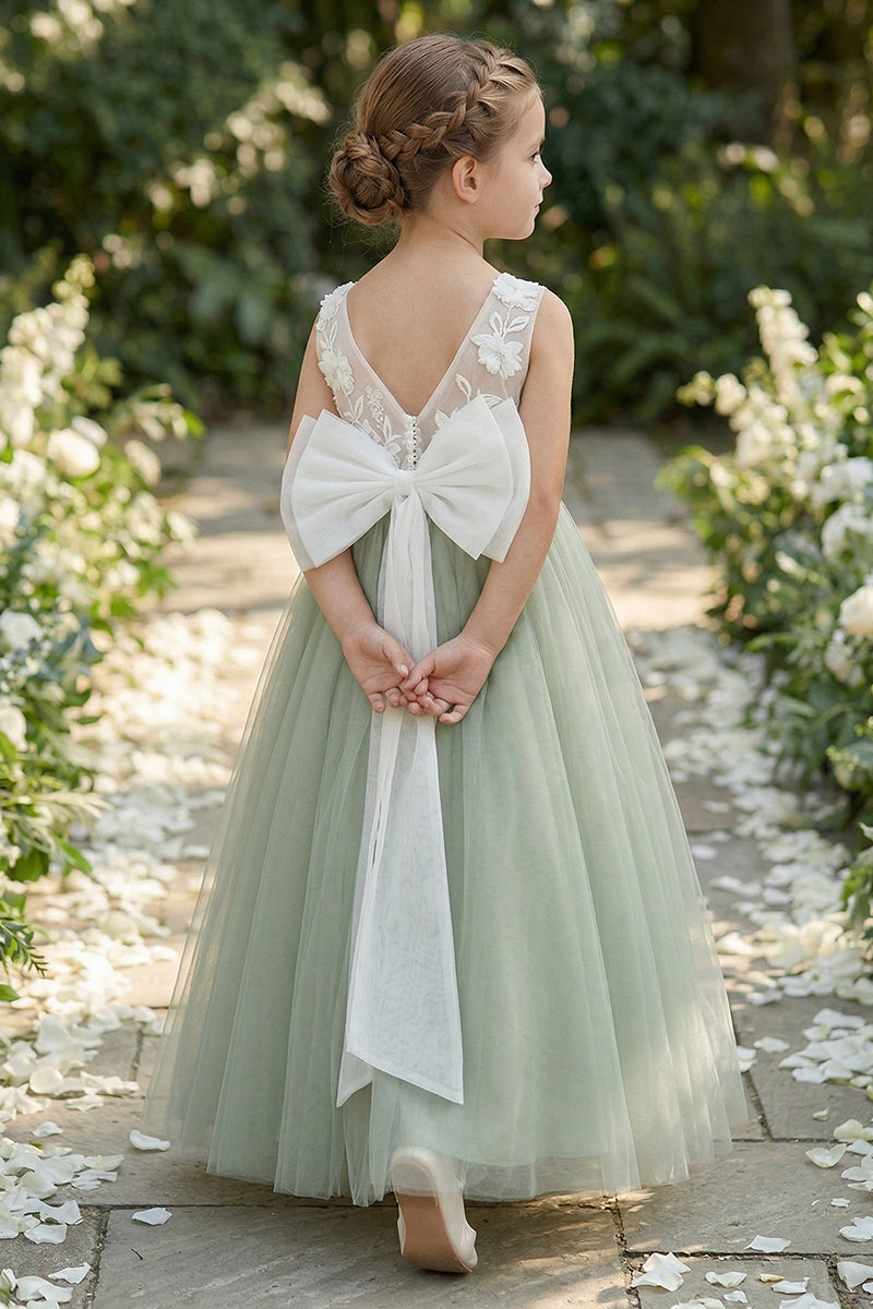 Sage Green Tulle Flower Girl Dress