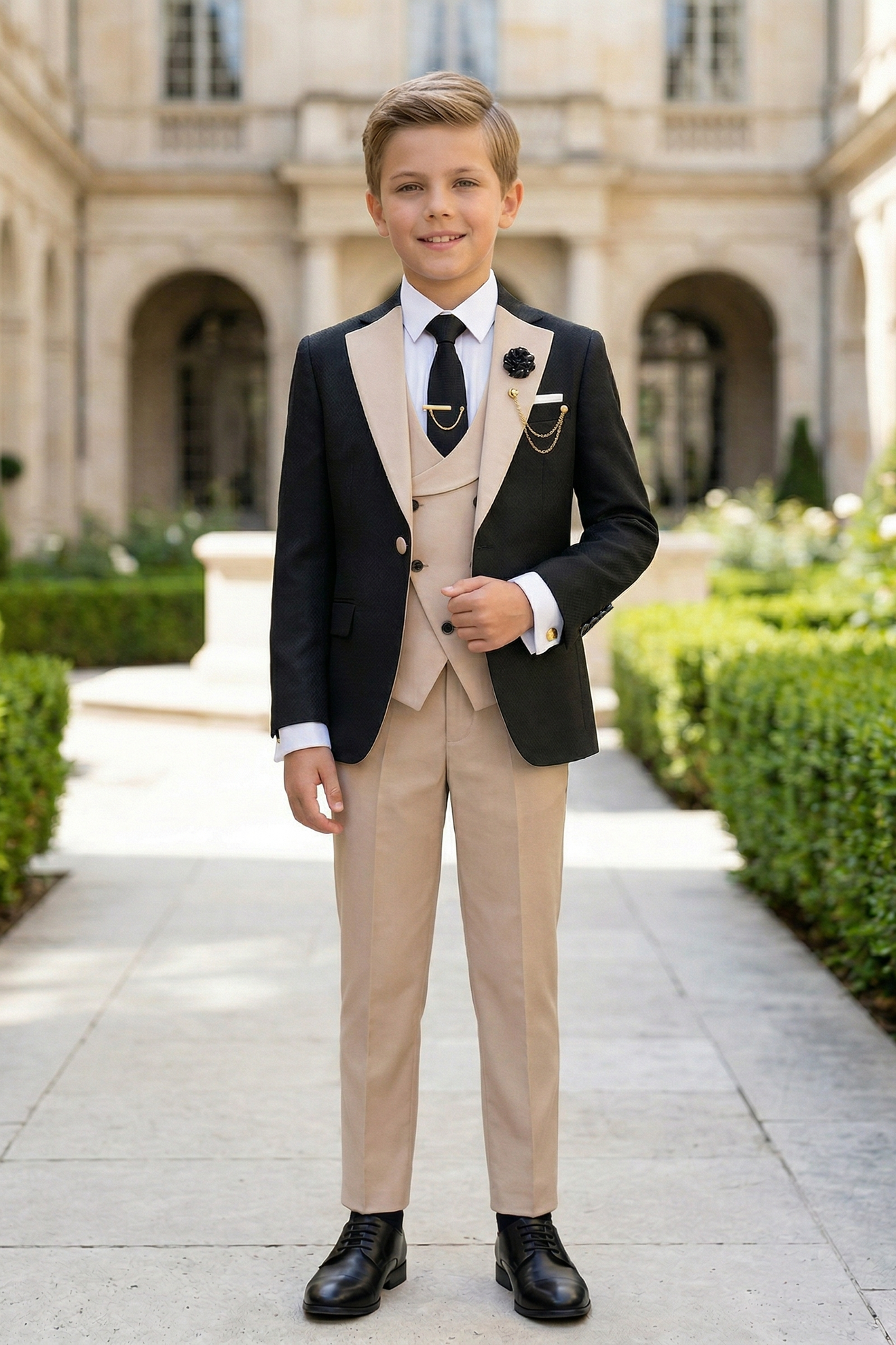 Black and Apricot Blend 3-Piece Suit