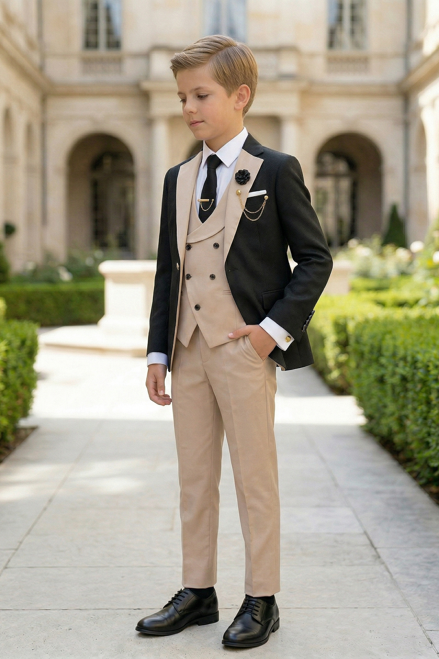 Black and Apricot Blend 3-Piece Suit