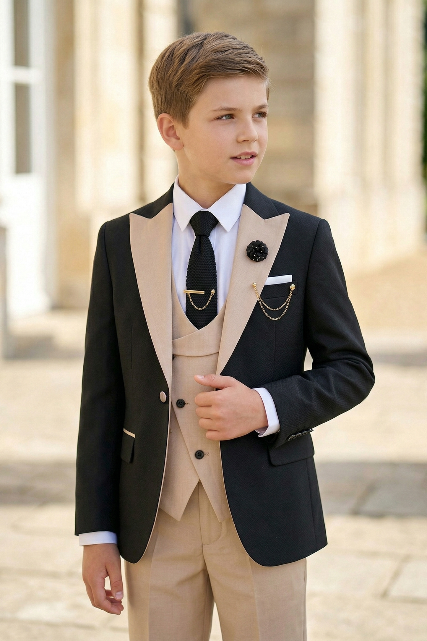 Black and Apricot Blend 3-Piece Suit