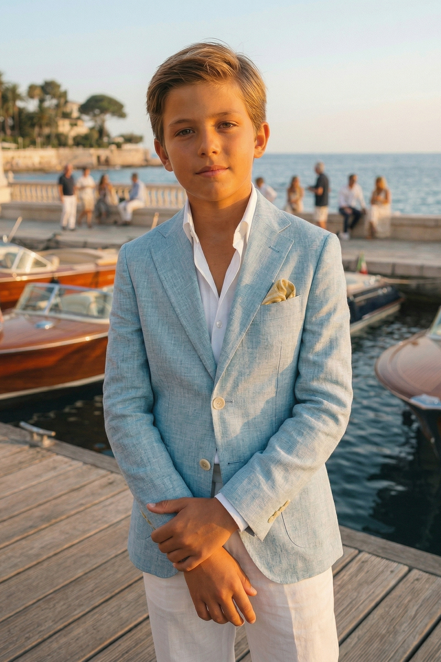 Light Blue Cotton-Linen Single-Breasted 2-Piece Suit