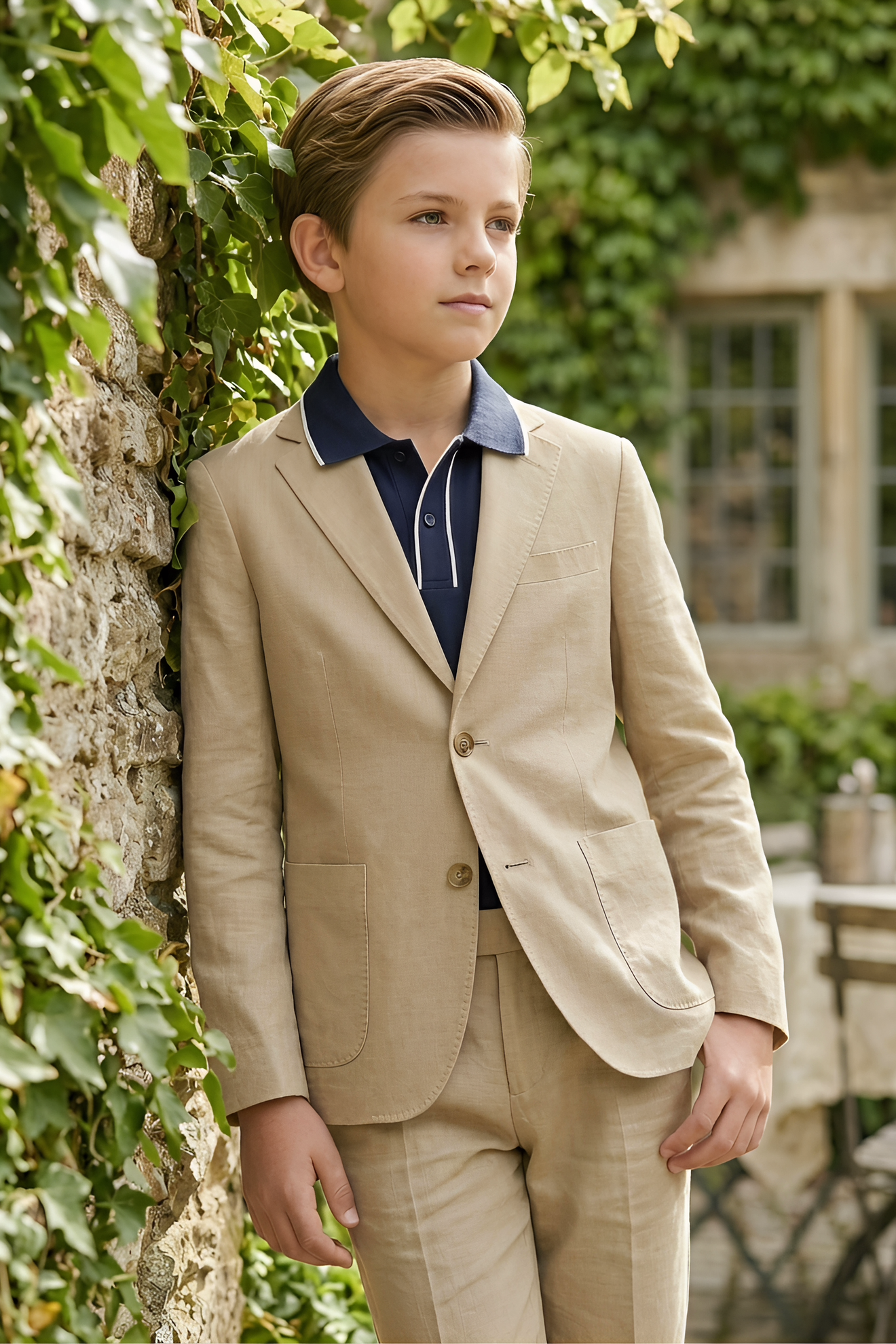 Light Khaki Cotton Linen Single-Breasted 2-Piece Suit