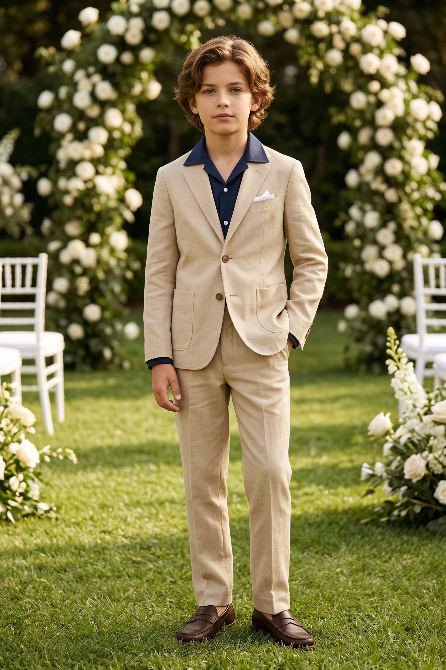 Light Khaki Cotton Linen Single-Breasted 2-Piece Suit
