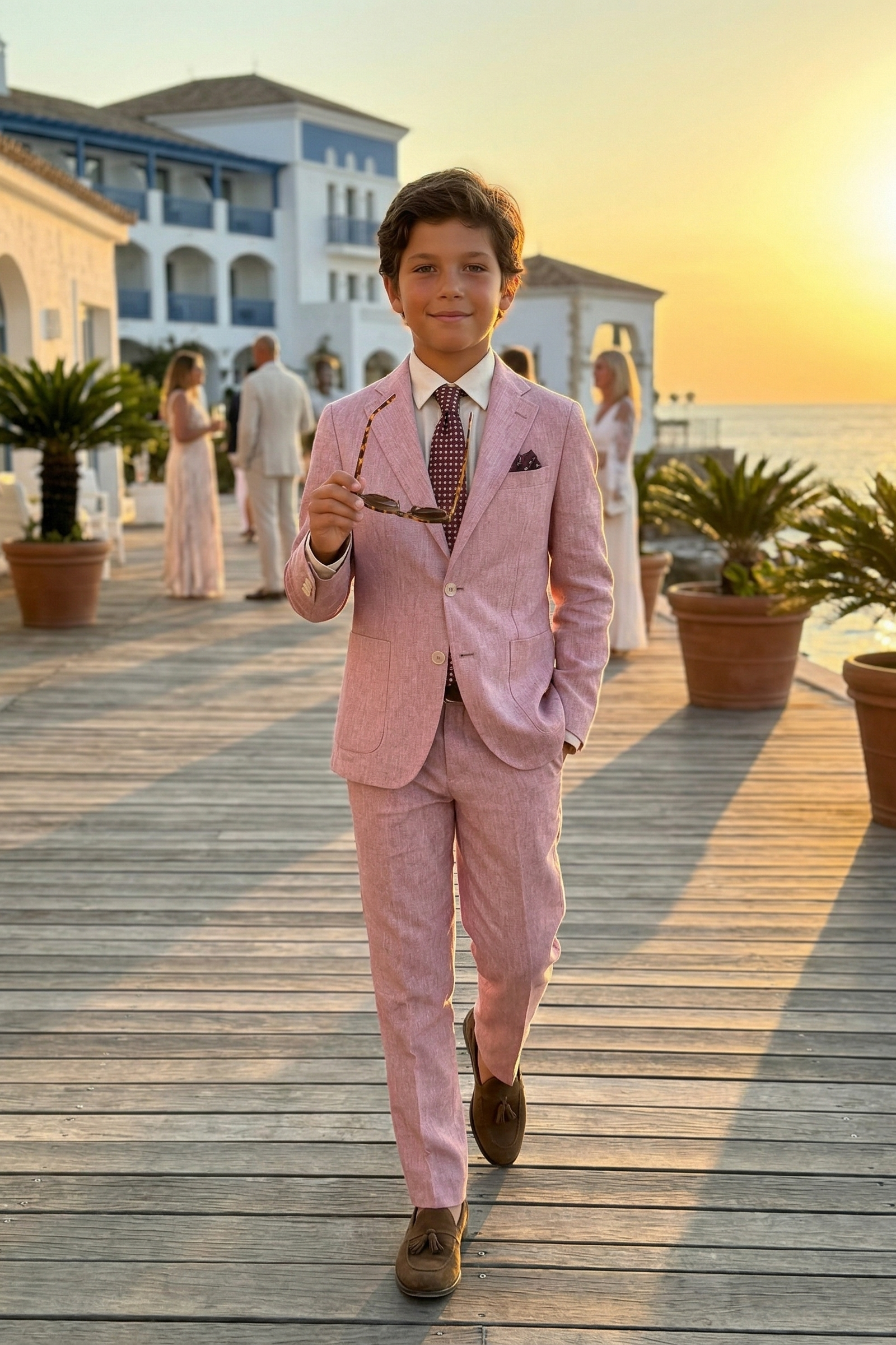 Pink Cotton Linen Single-Breasted 2-Piece Suit