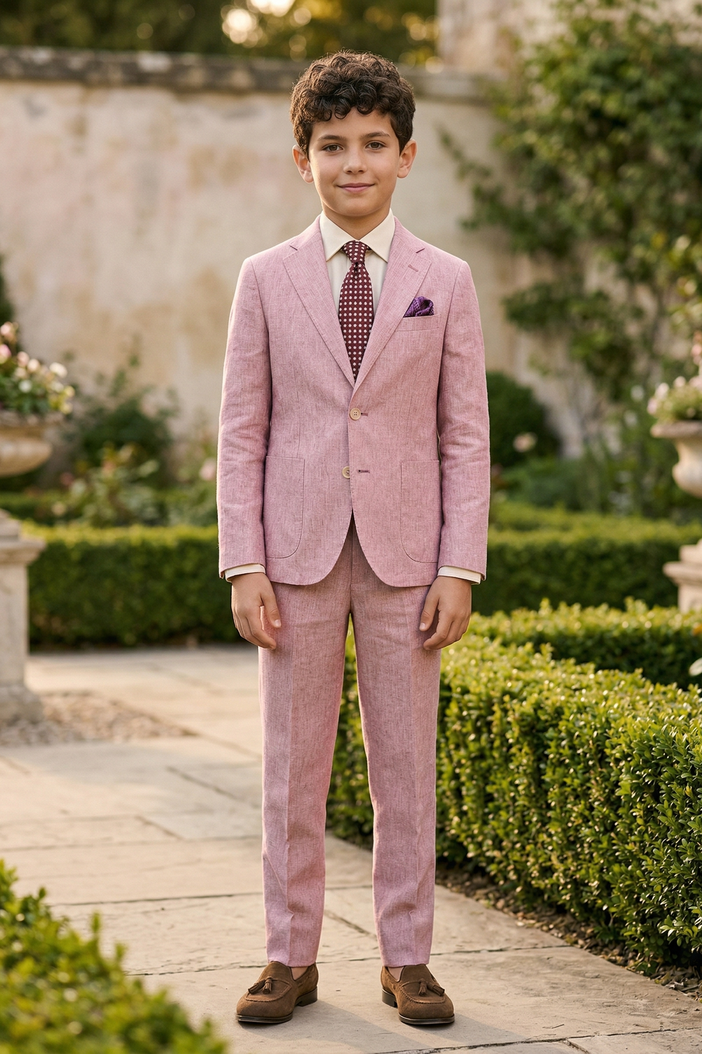 Pink Cotton Linen Single-Breasted 2-Piece Suit
