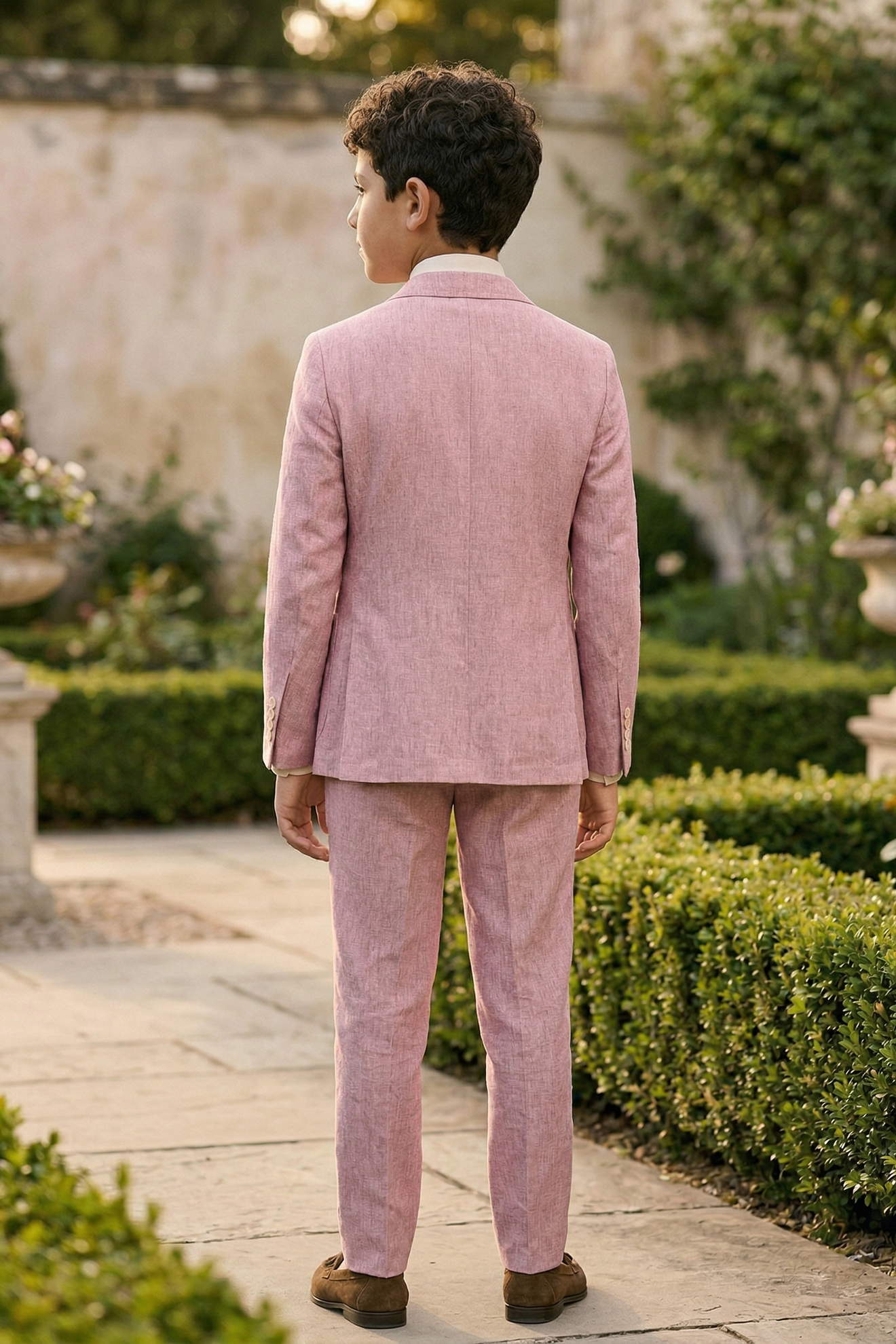 Pink Cotton Linen Single-Breasted 2-Piece Suit