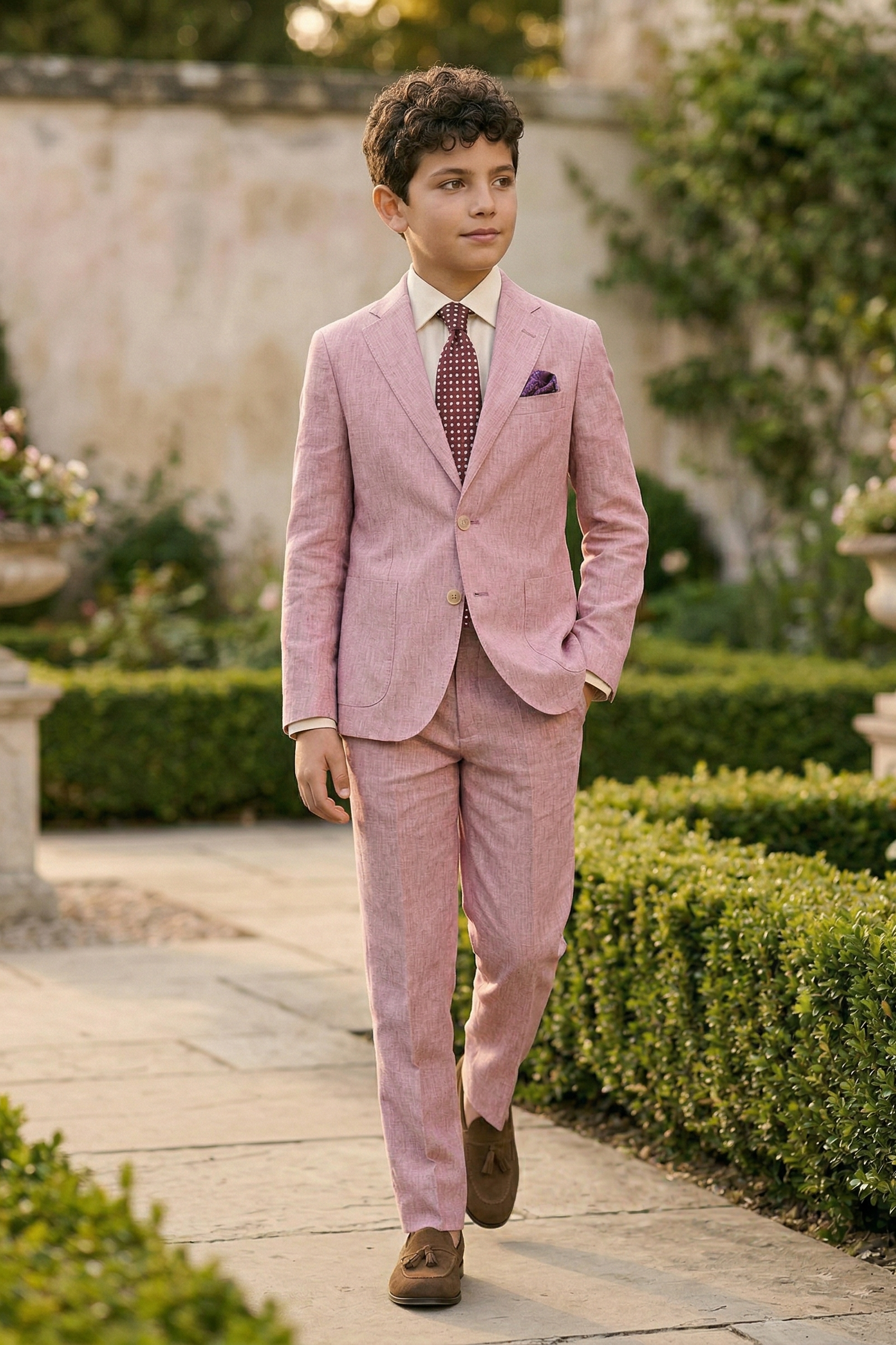 Pink Cotton Linen Single-Breasted 2-Piece Suit