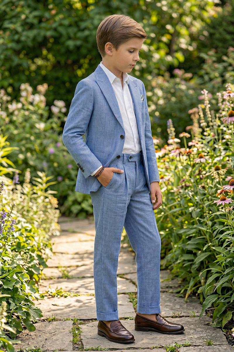 Boys Light Blue Linen 2-piece Suit for Garden Weddings
