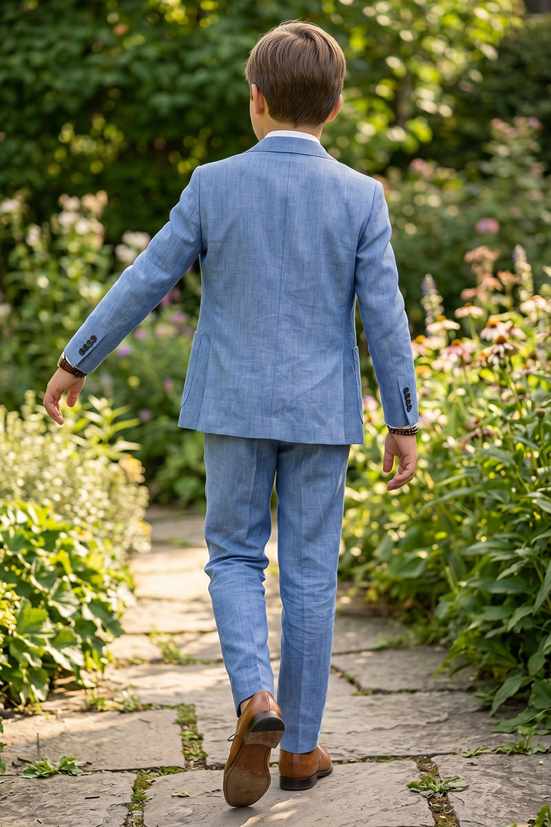 Boys Light Blue Linen 2-piece Suit for Garden Weddings