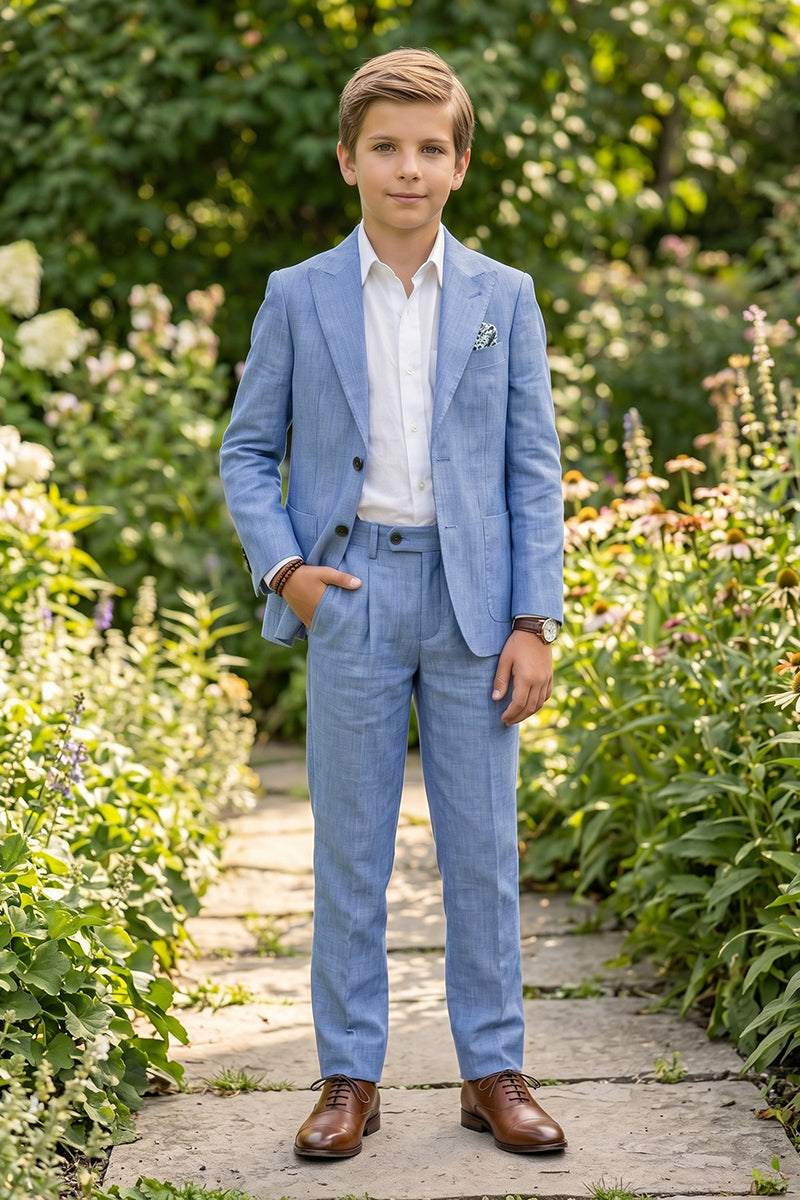 Boys Light Blue Linen 2-piece Suit for Garden Weddings