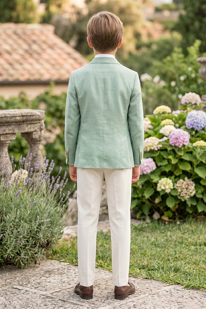 Boys Sage Green Linen Blazer & Cream Trousers 2-piece Suit