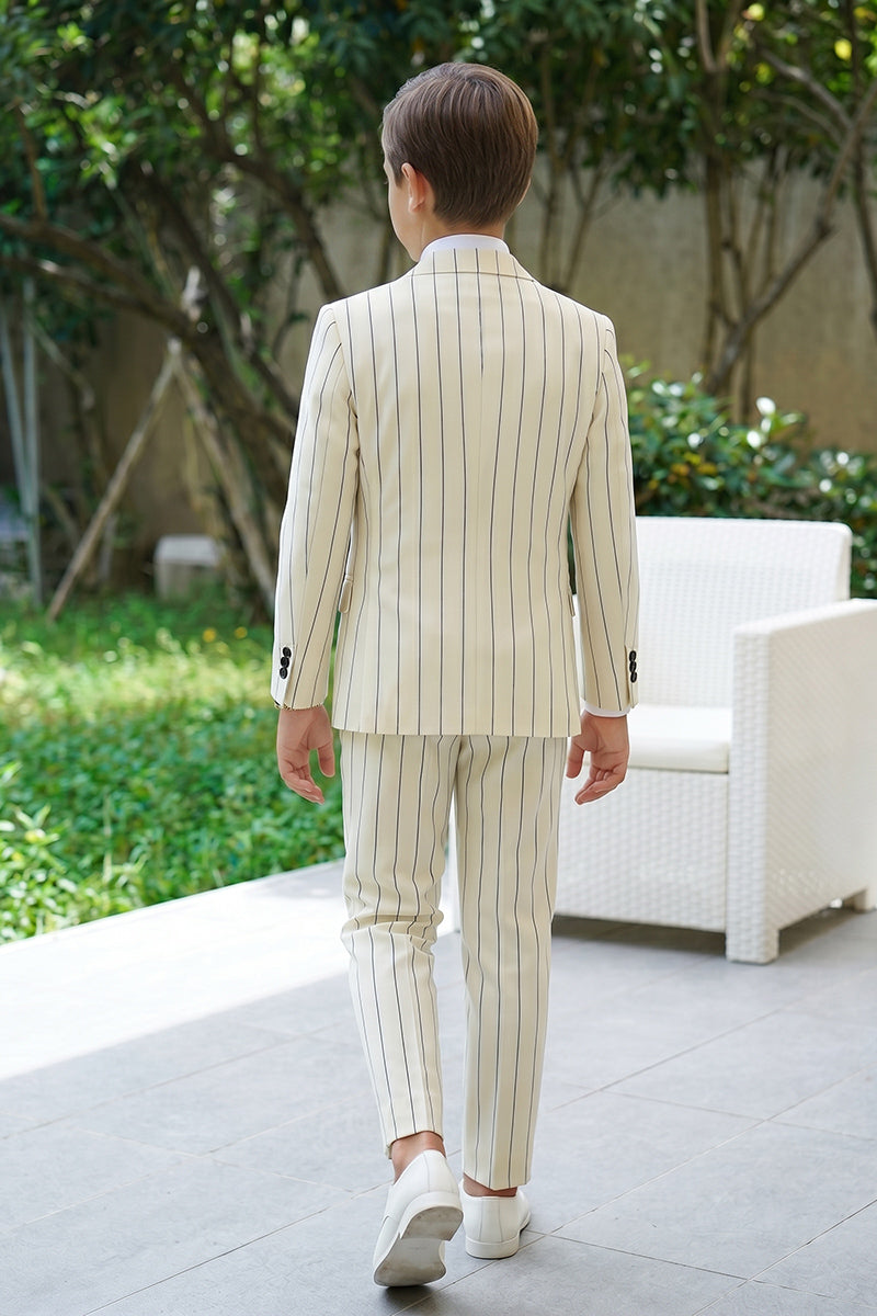 Boys Cream Pinstripe 2-piece Suit