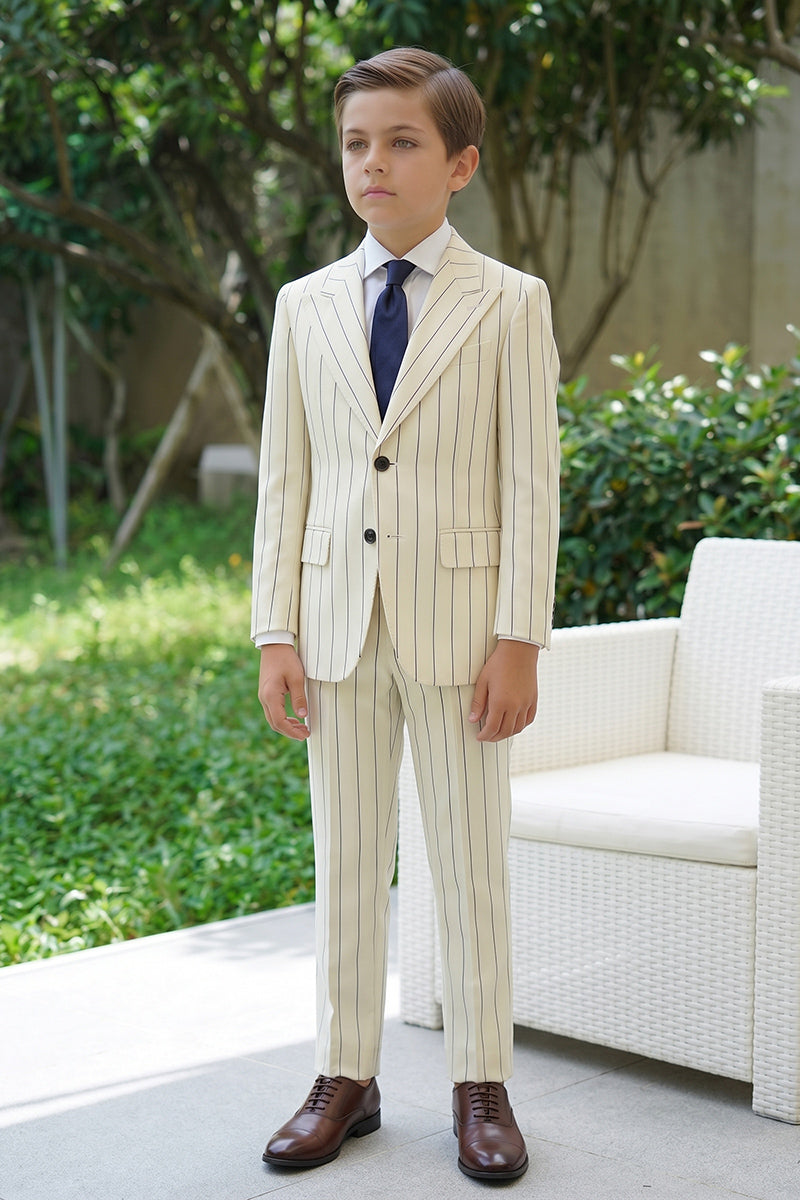 Boys Cream Pinstripe 2-piece Suit
