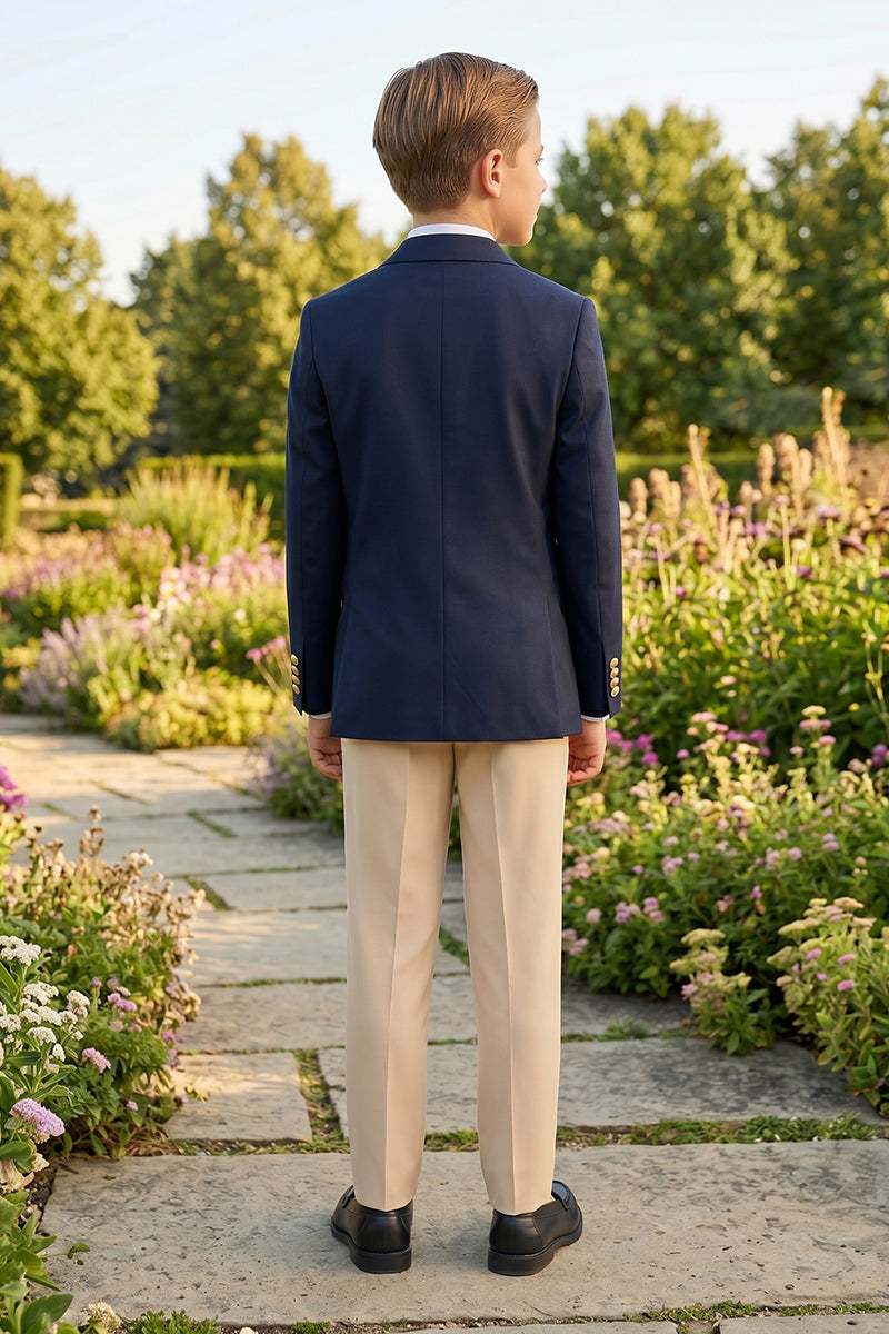 Boys Navy Blue Double-Breasted Blazer 2-piece Suit for Garden Weddings