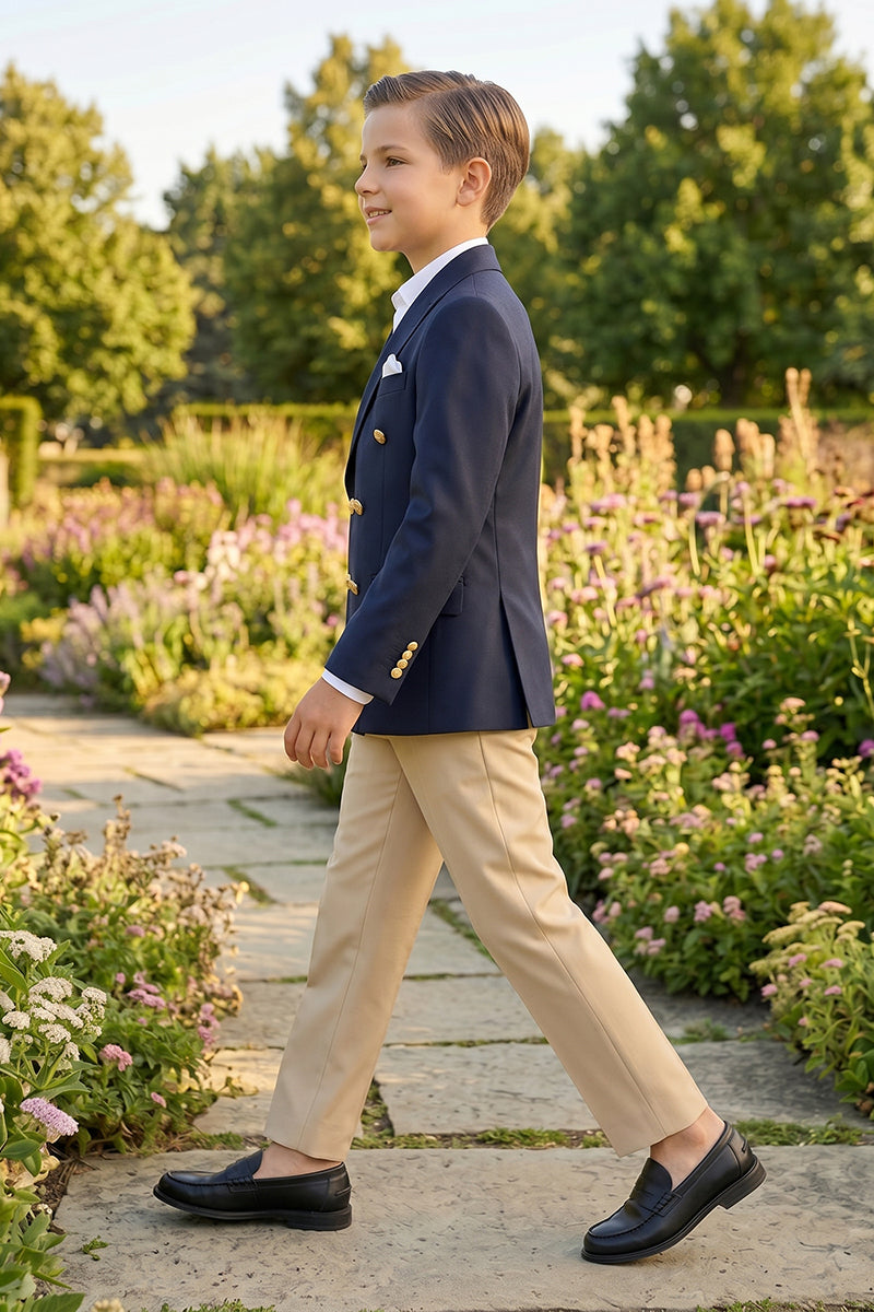 Boys Navy Blue Double-Breasted Blazer 2-piece Suit for Garden Weddings