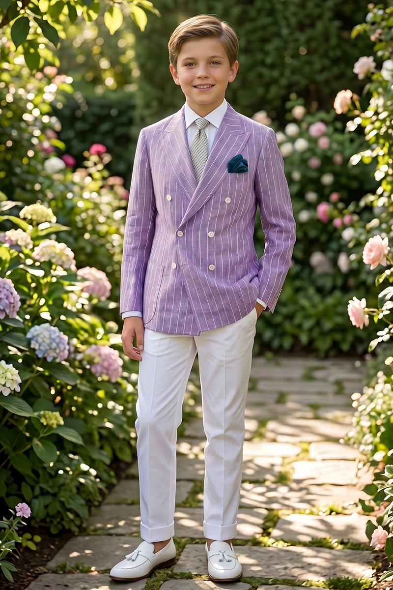 Boys Lavender Pinstripe Double-Breasted 2-piece Suit