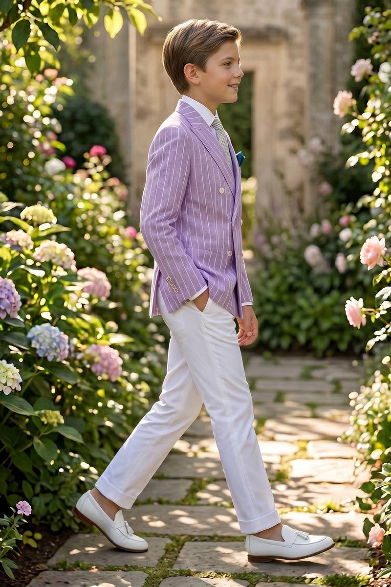 Boys Lavender Pinstripe Double-Breasted 2-piece Suit