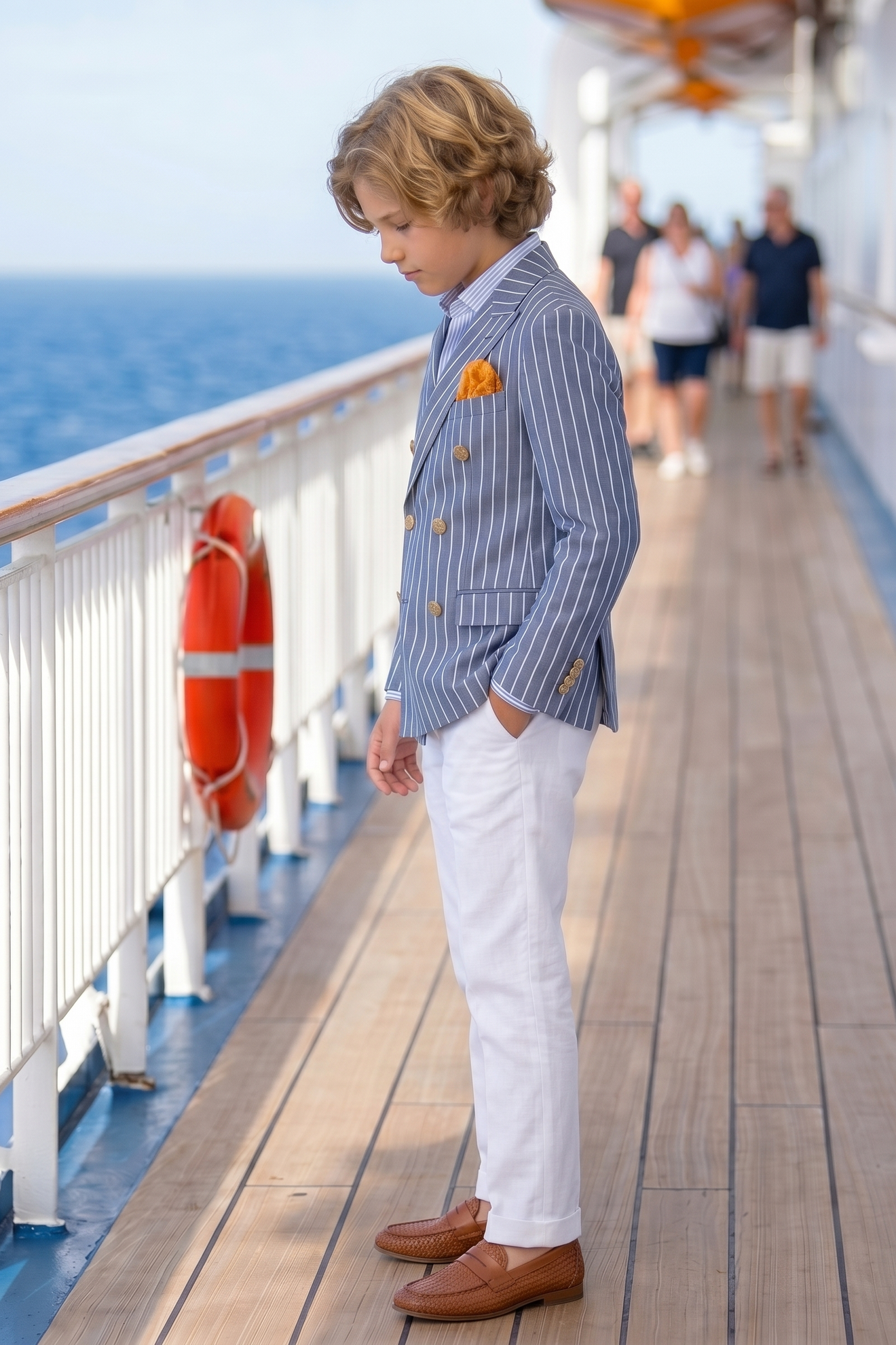 Gray-Blue Striped Double-Breasted 2-Piece Suit