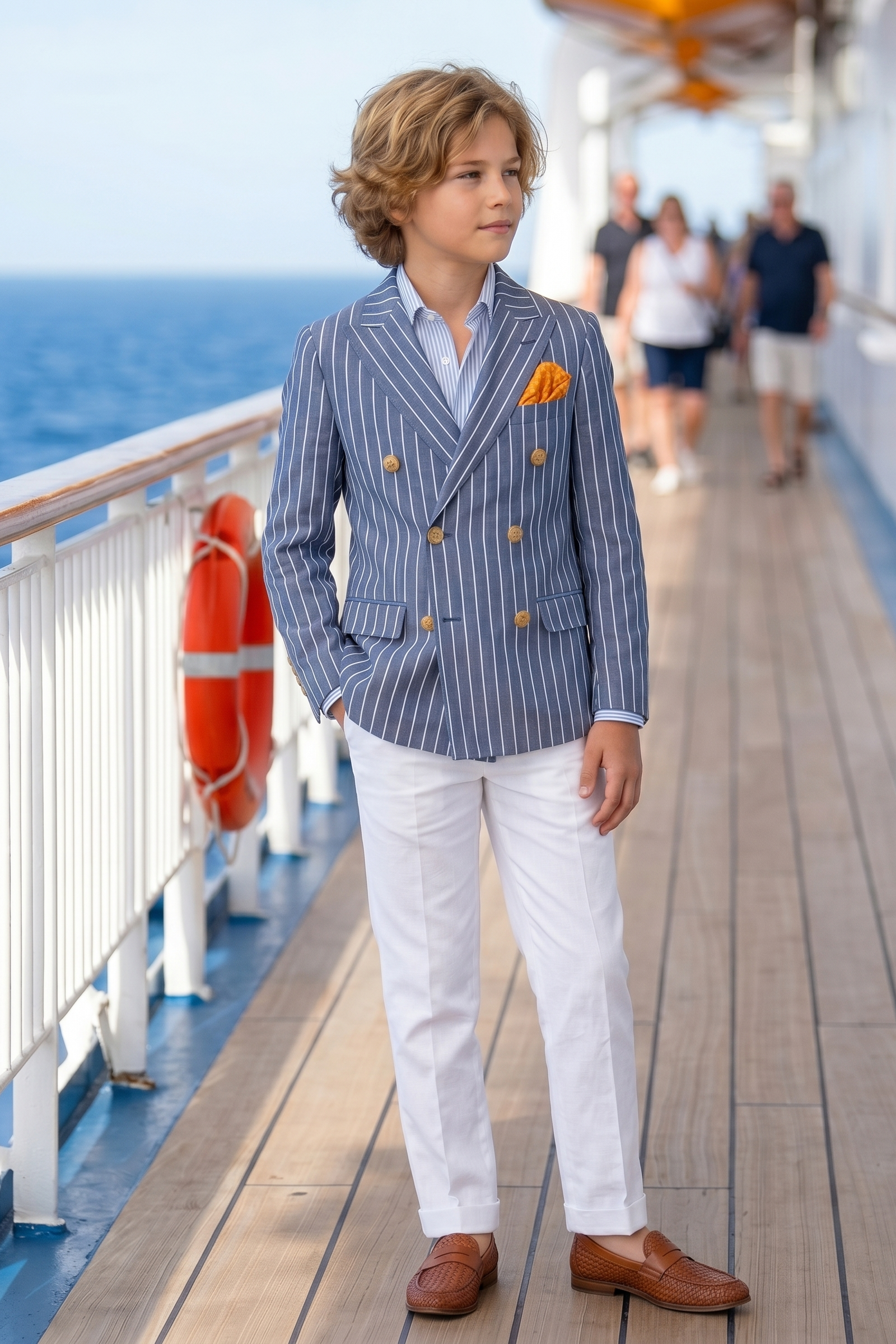 Gray-Blue Striped Double-Breasted 2-Piece Suit