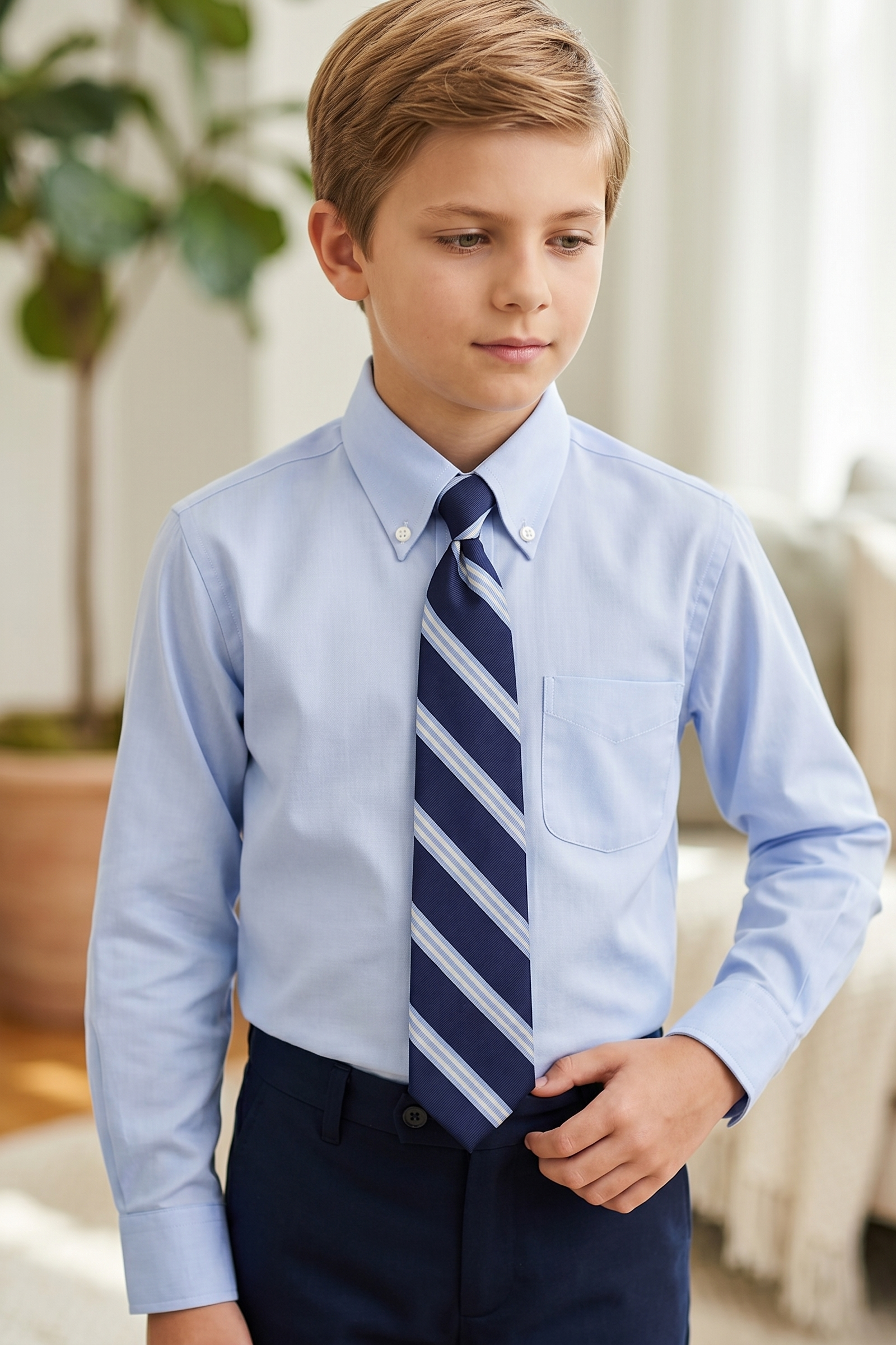 Blue Cotton Elegant Long-Sleeved Shirt