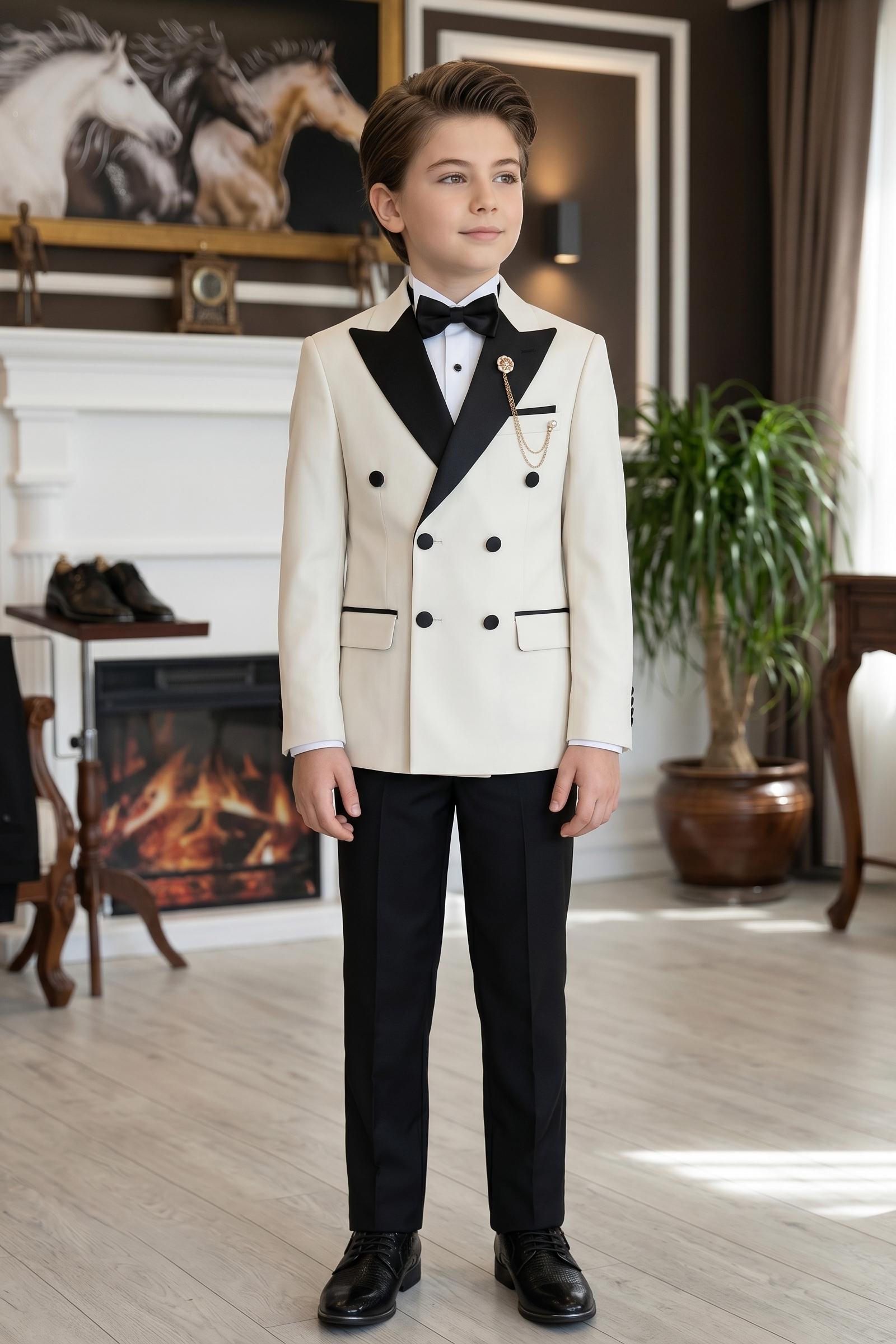 Black And White Double-Breasted 2-Piece Suit