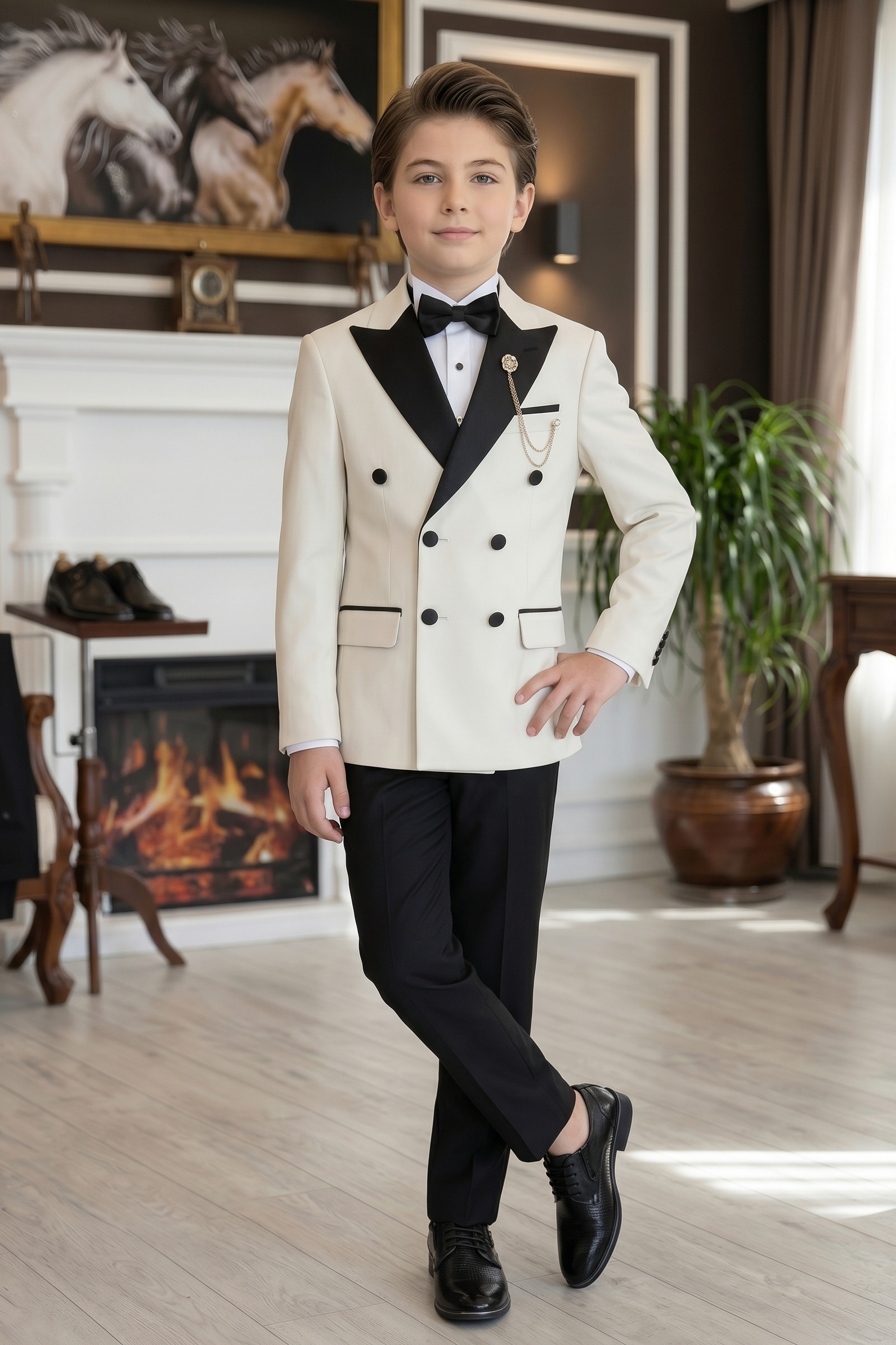 Black And White Double-Breasted 2-Piece Suit