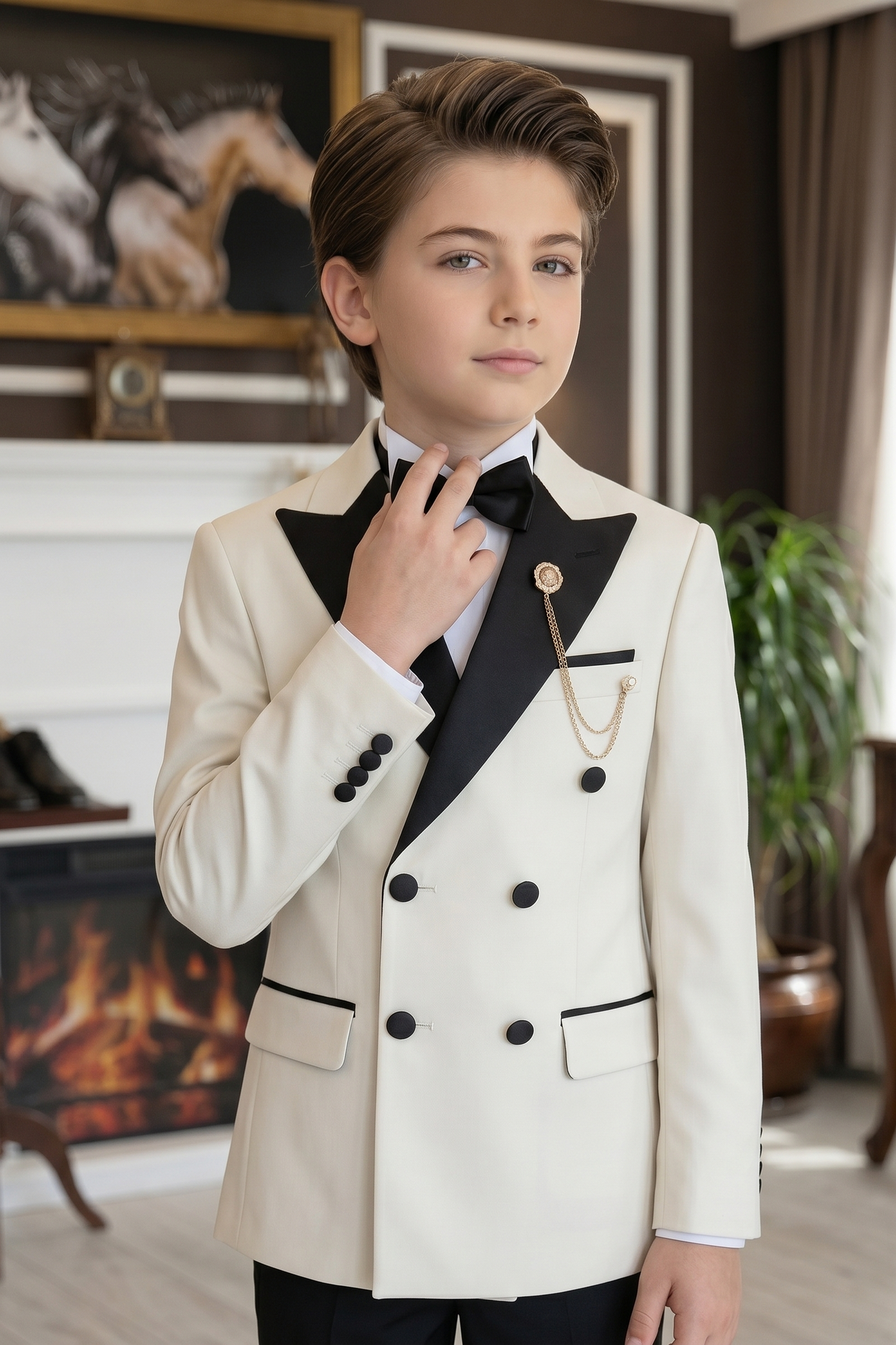 Black And White Double-Breasted 2-Piece Suit