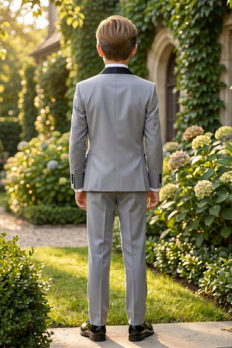 Boys Grey Tuxedo with Black Lapel 3-Piece Suit