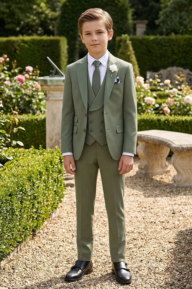 Boys Sage Green 3-Piece Suit with Corsage for Garden Weddings