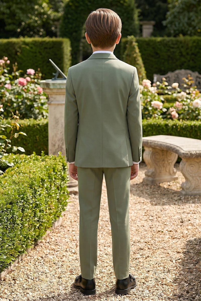 Boys Sage Green 3-Piece Suit with Corsage for Garden Weddings