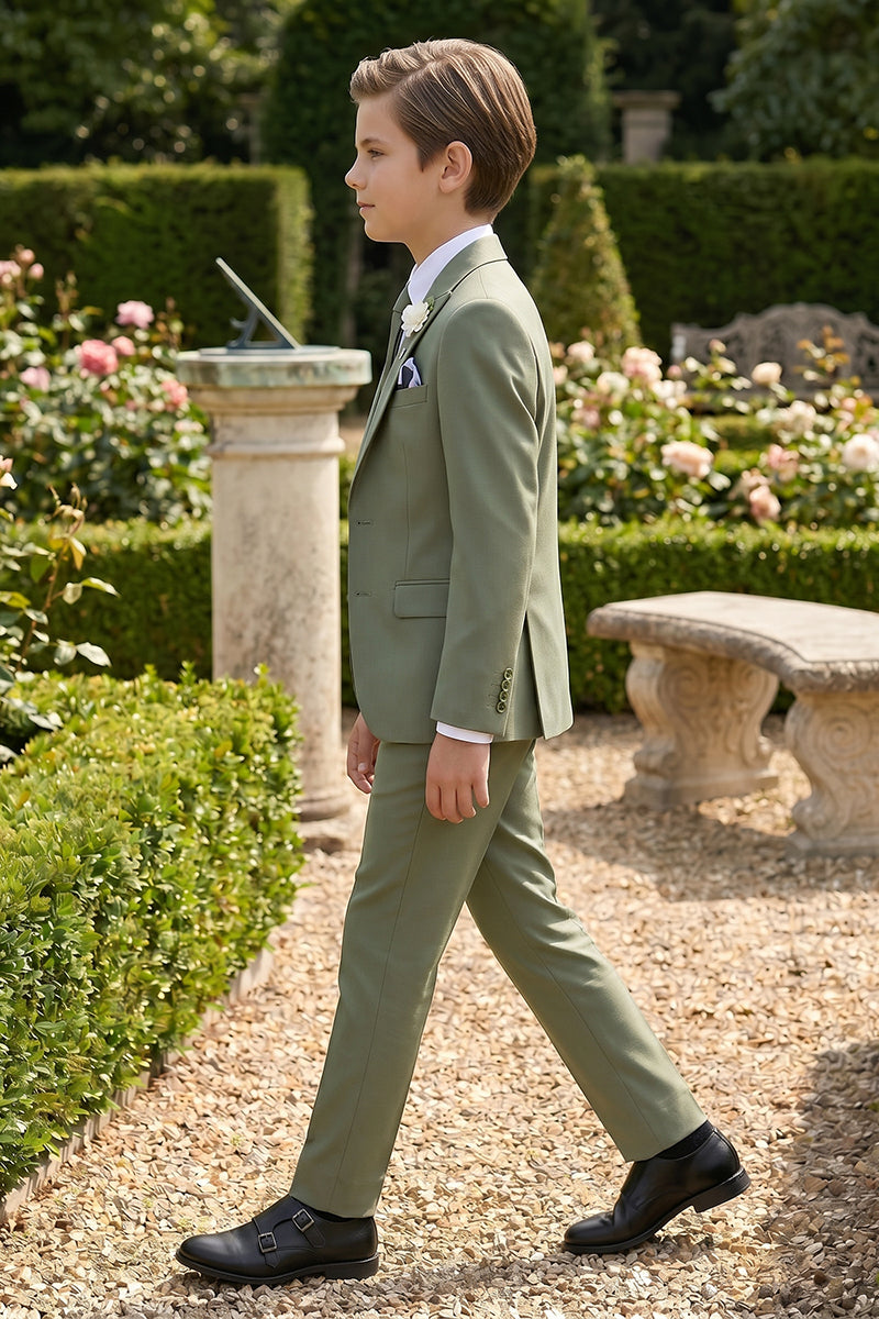 Boys Sage Green 3-Piece Suit with Corsage for Garden Weddings
