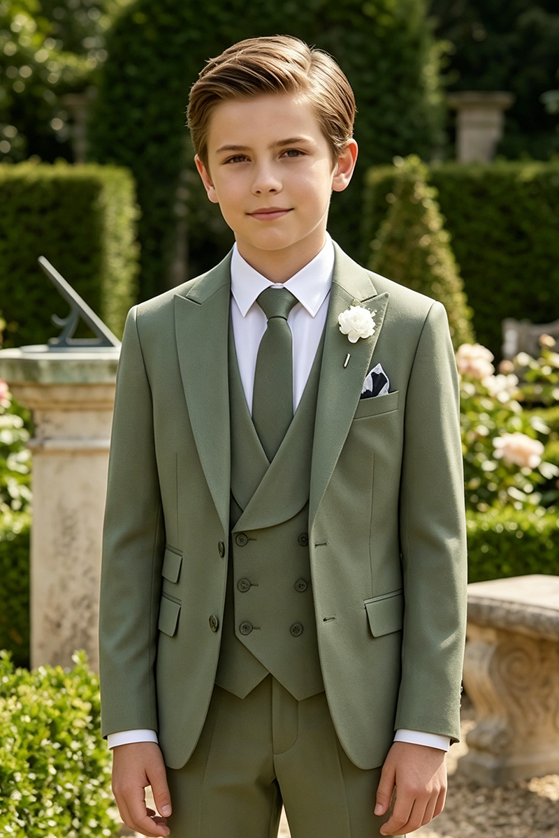 Boys Sage Green 3-Piece Suit with Corsage for Garden Weddings