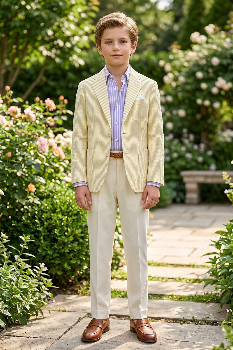 Boys Cream Seersucker 2-piece Suit