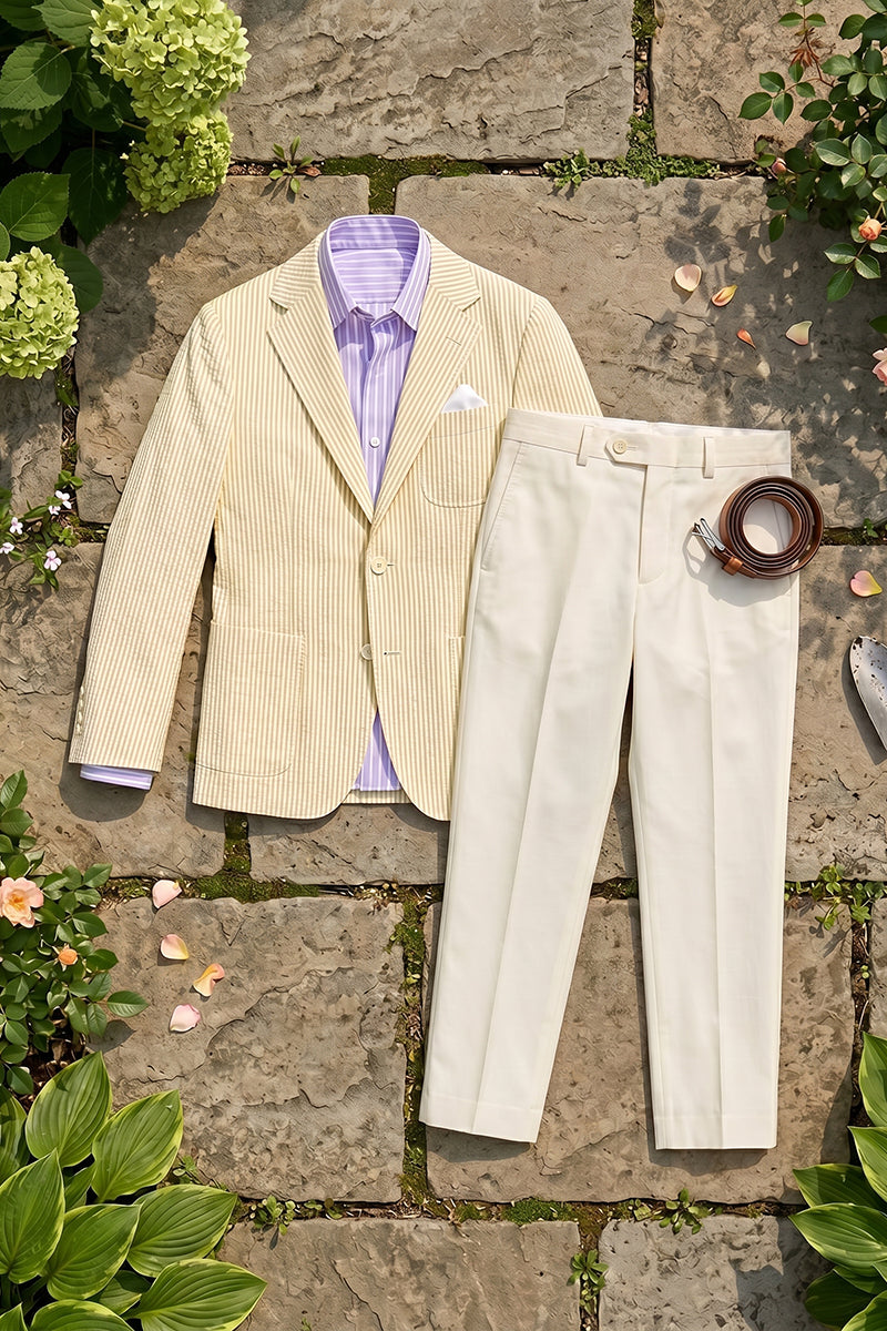 Boys Cream Seersucker 2-piece Suit
