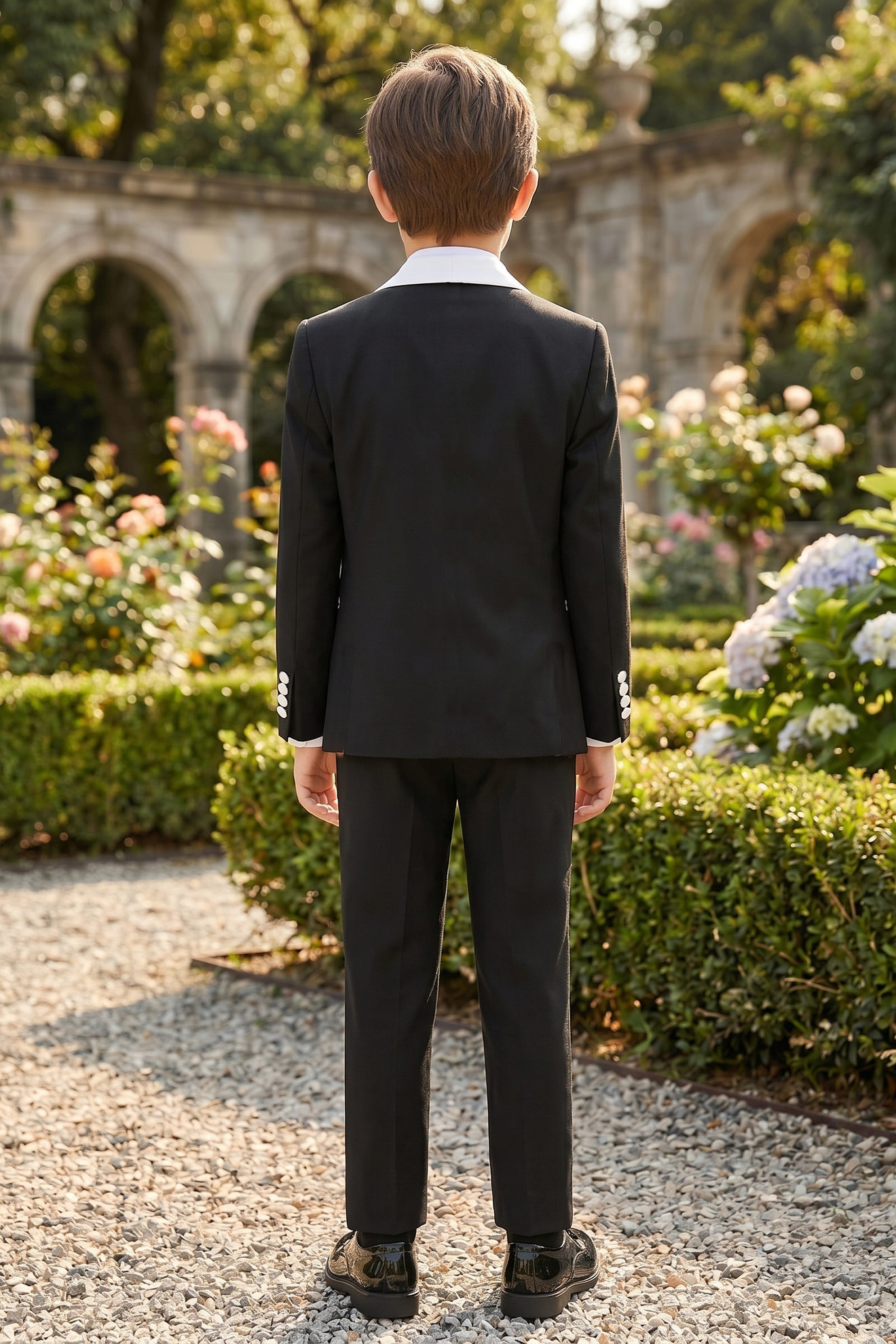 Black And White Shawl Collar Double-Breasted 3-Piece Suit
