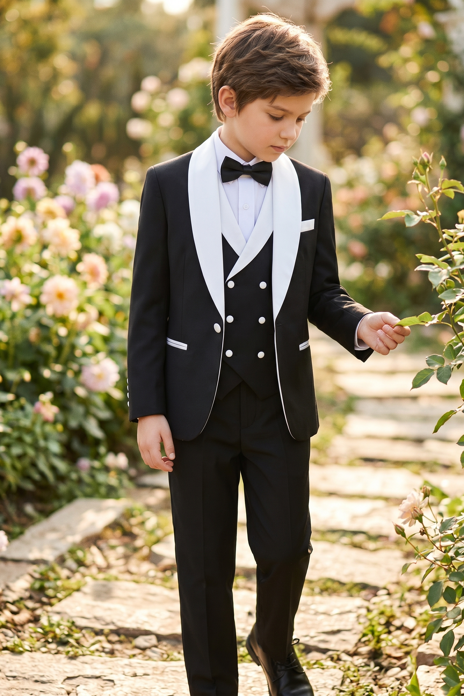 Black And White Shawl Collar Double-Breasted 3-Piece Suit