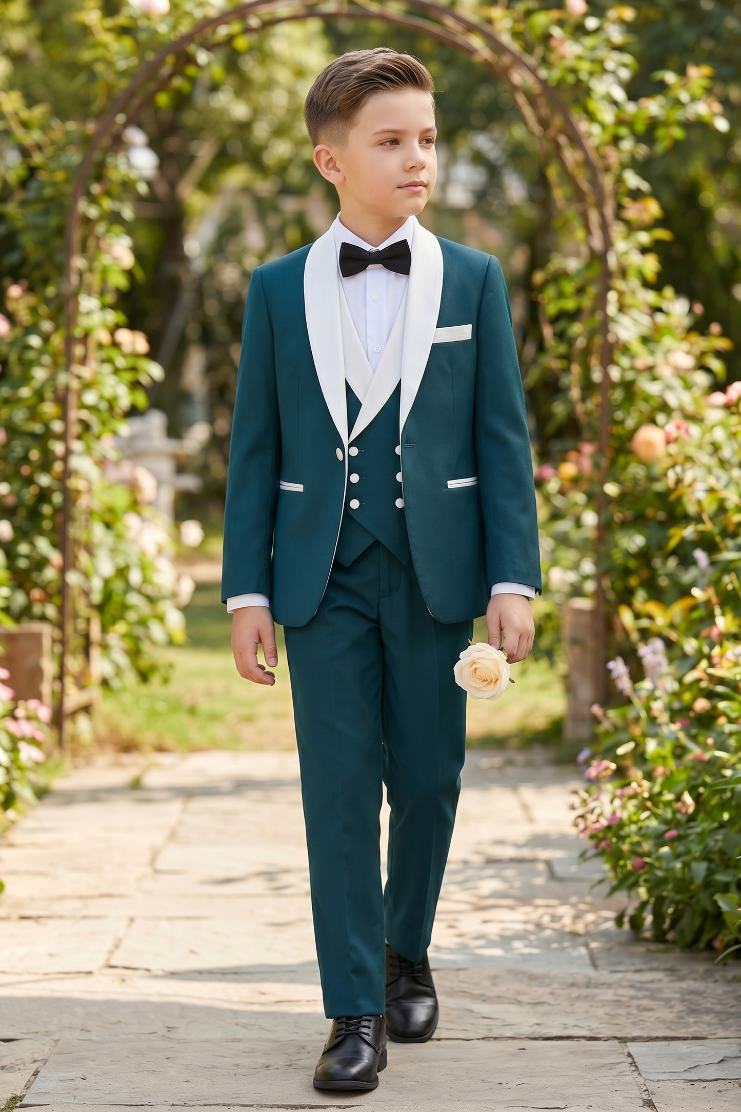 Deep Lake Blue And White Shawl Collar 3-Piece Suit