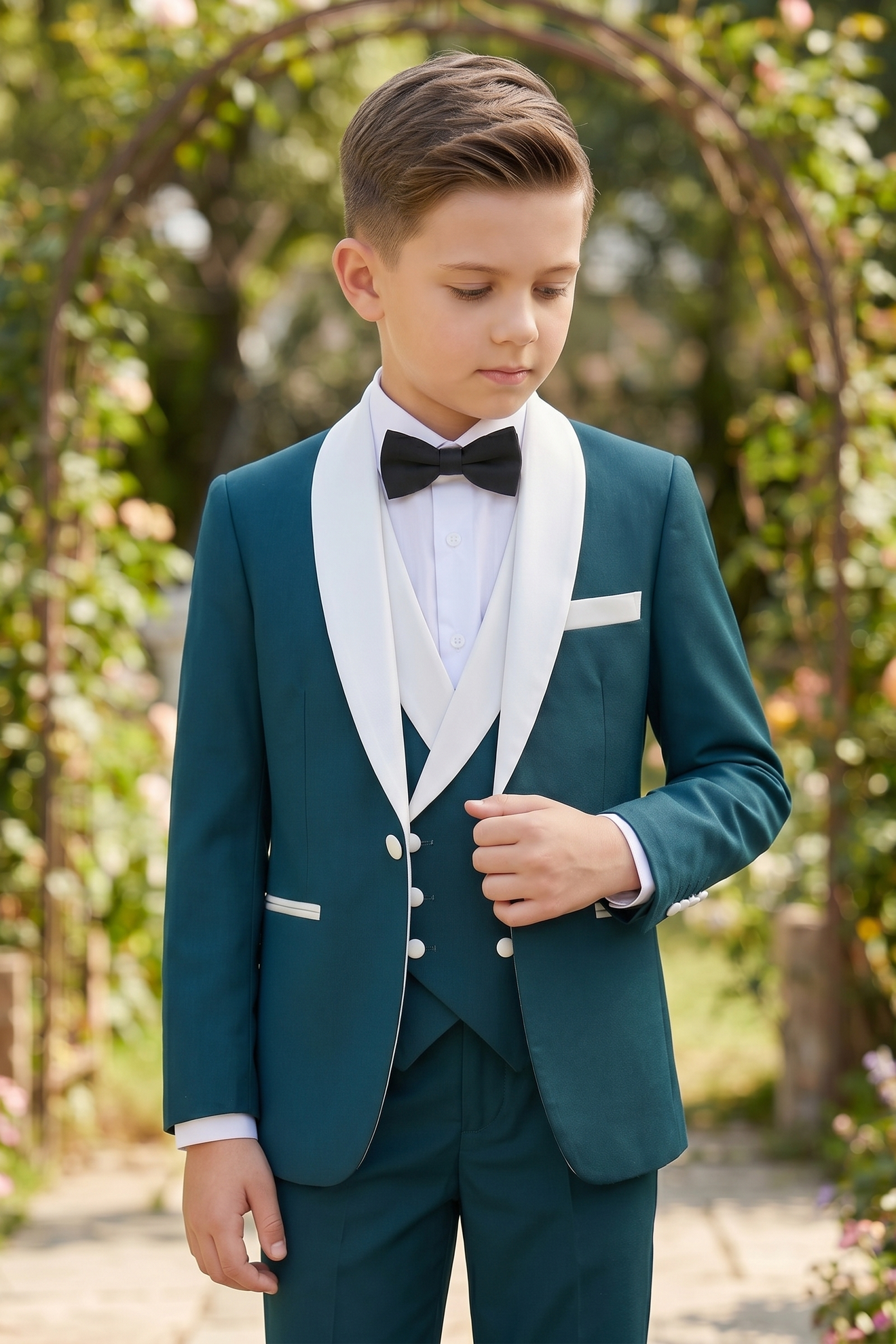 Deep Lake Blue And White Shawl Collar 3-Piece Suit