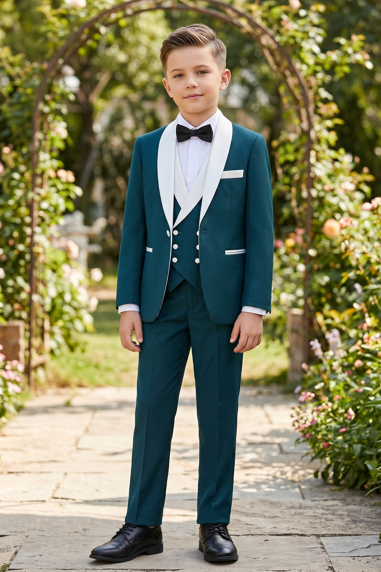 Deep Lake Blue And White Shawl Collar 3-Piece Suit