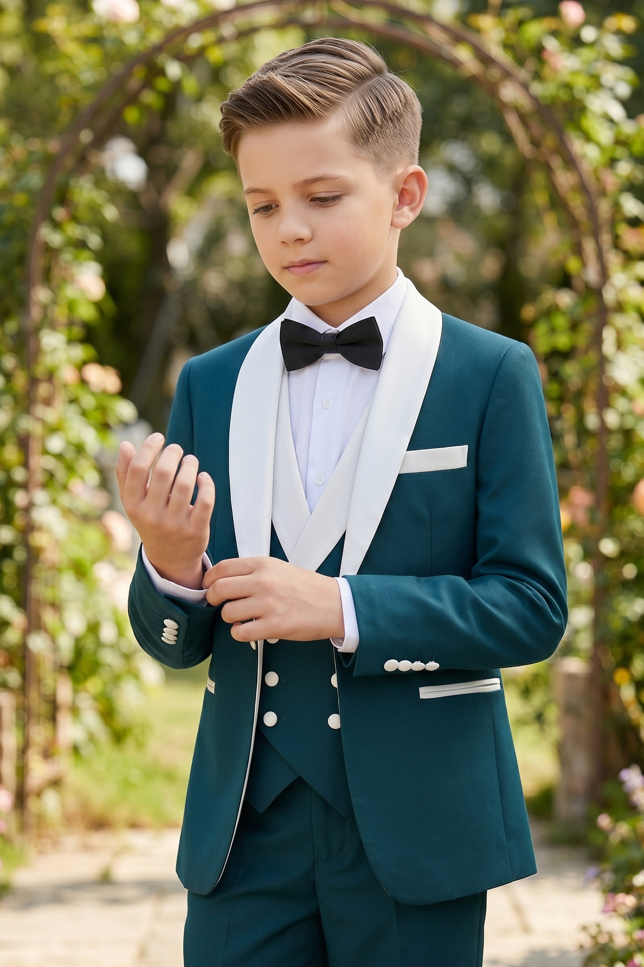 Deep Lake Blue And White Shawl Collar 3-Piece Suit