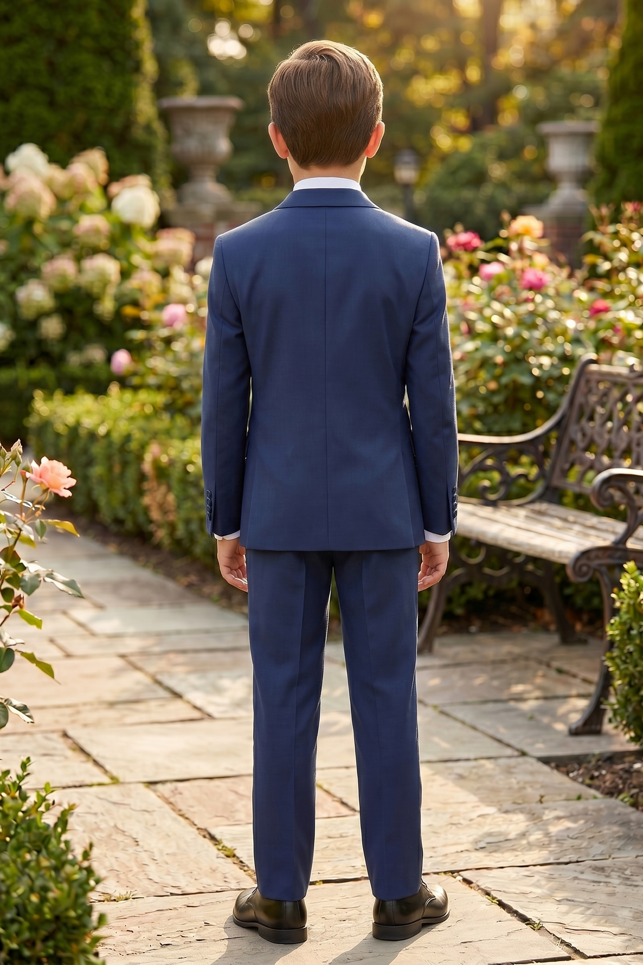Navy Blue Blended Satin Double-Breasted 2-Piece Suit